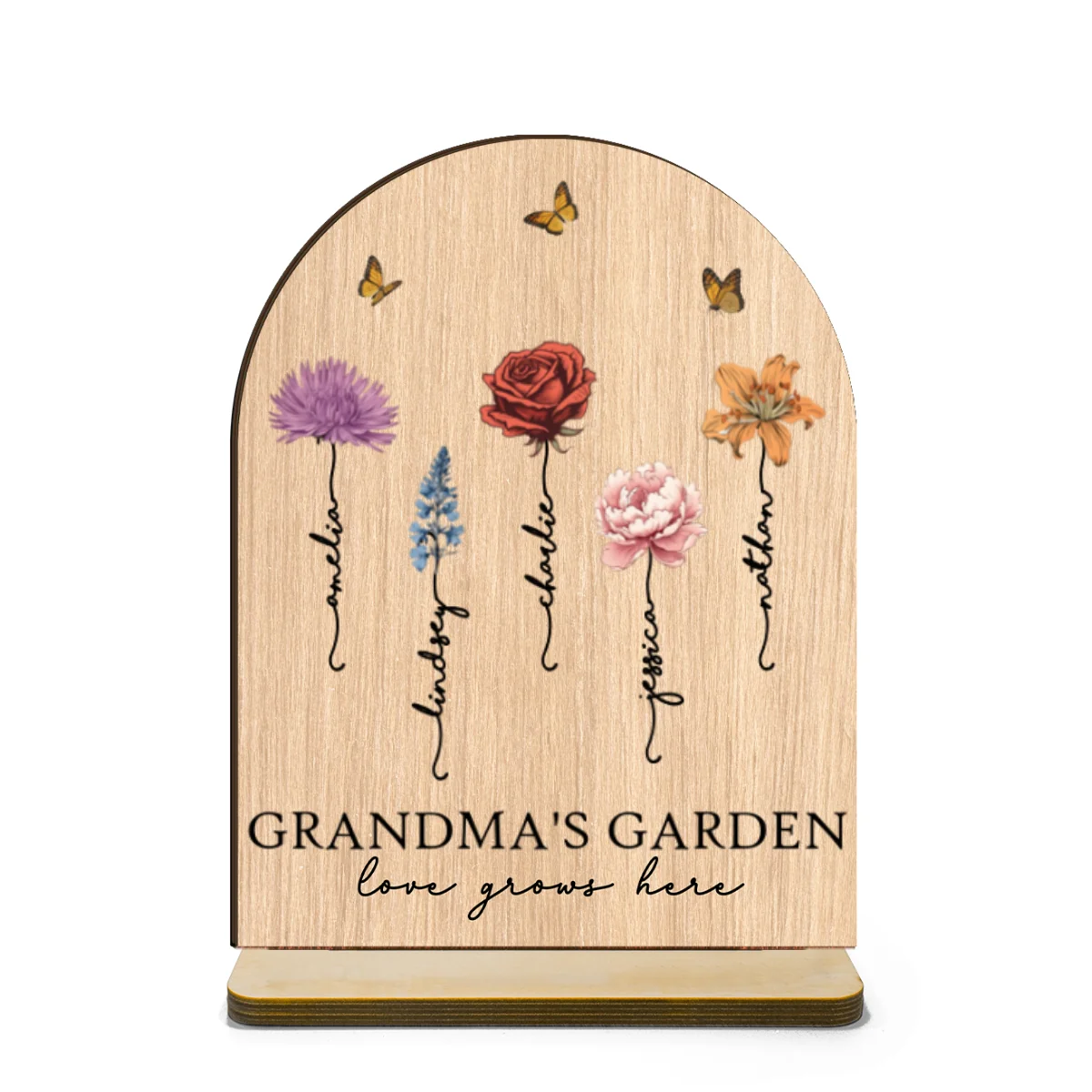 Grandma‘s Garden Love Grows Here Vintage Birth Flower Personalized Standing Wooden Plaque - Image 8