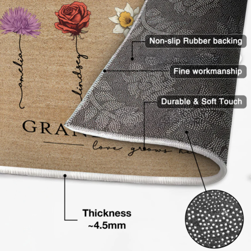 [FREE DELIVERY - Limited time offer] Grandma‘s Garden Love Grows Here Vintage Birth Flowers Swirl Name Personalized Doormat, Gift For Her, Mom, Grandma - Image 10