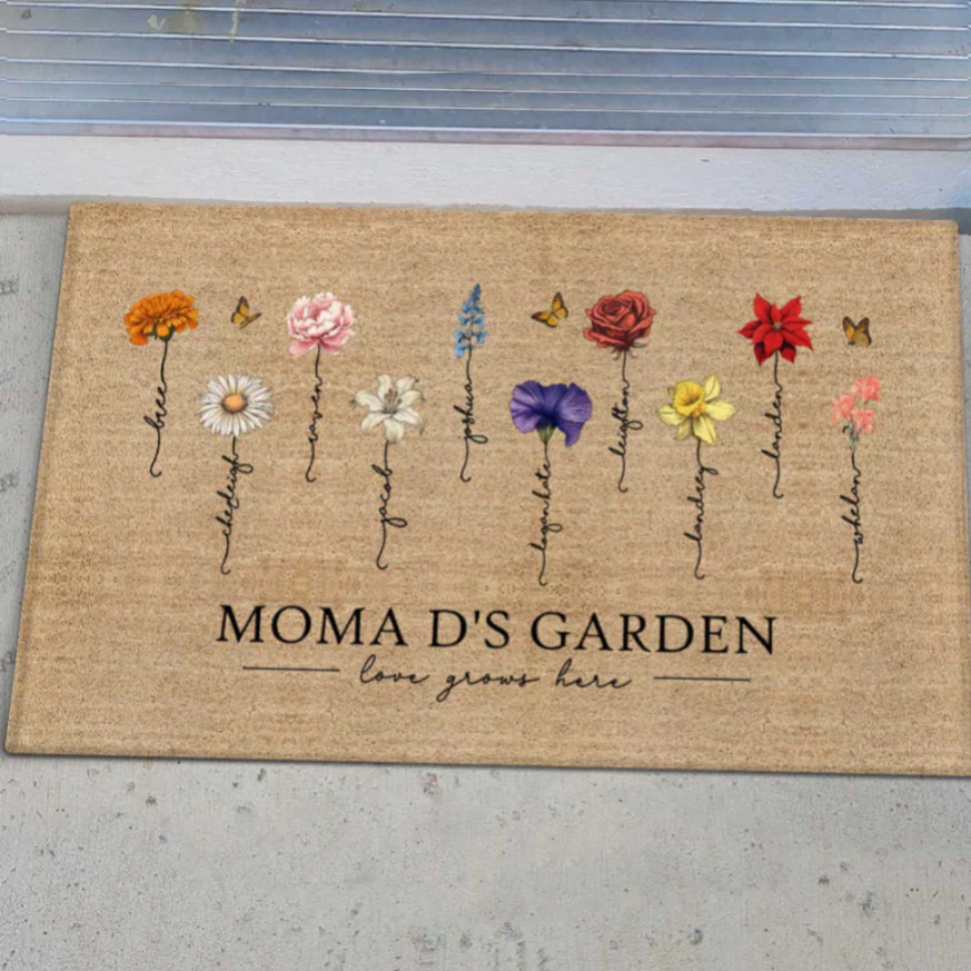[FREE DELIVERY - Limited time offer] Grandma‘s Garden Love Grows Here Vintage Birth Flowers Swirl Name Personalized Doormat, Gift For Her, Mom, Grandma - Image 6