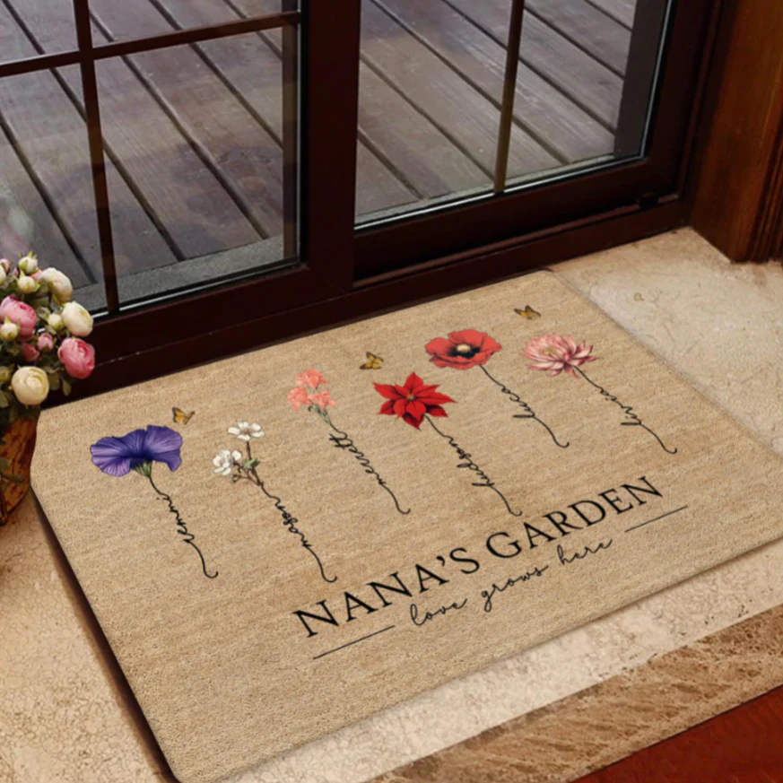 [FREE DELIVERY - Limited time offer] Grandma‘s Garden Love Grows Here Vintage Birth Flowers Swirl Name Personalized Doormat, Gift For Her, Mom, Grandma - Image 8