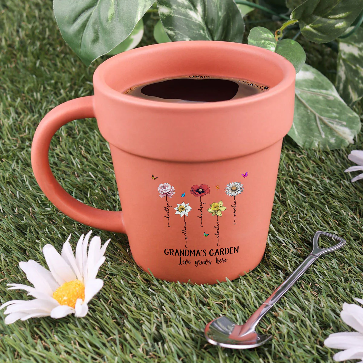 Grandma's Garden Love Grows Here Vintage Birth Month Flower Personalized Plant Pot Ceramic Mug - Image 10