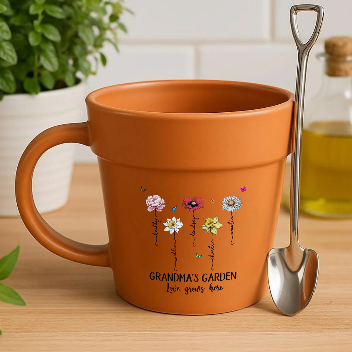 Grandma's Garden Love Grows Here Vintage Birth Month Flower Personalized Plant Pot Ceramic Mug - Image 11