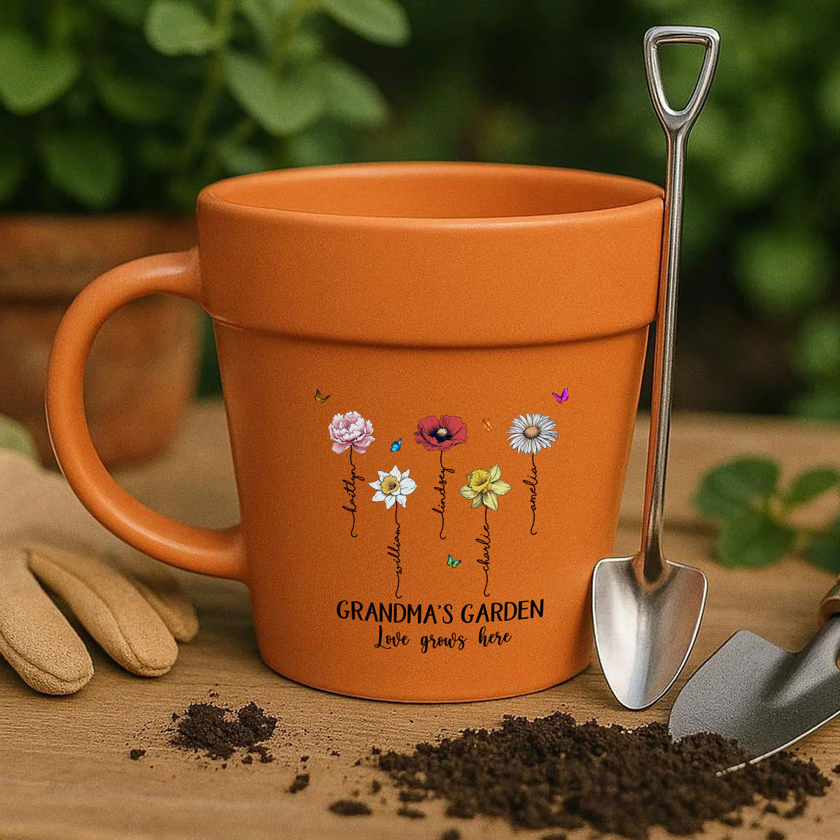 Grandma's Garden Love Grows Here Vintage Birth Month Flower Personalized Plant Pot Ceramic Mug - Image 14