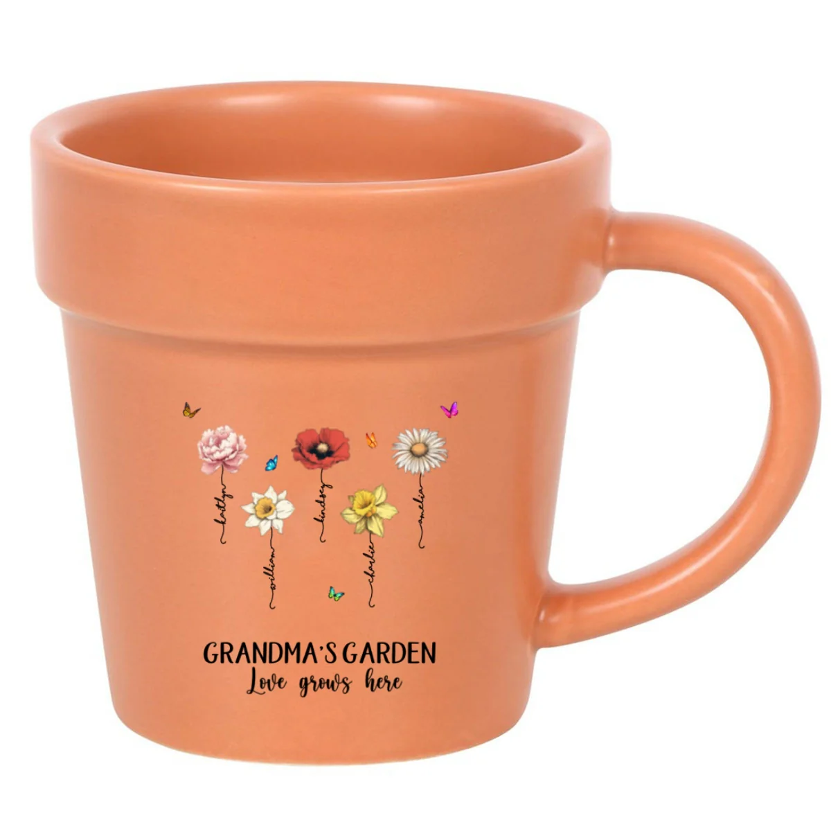 Grandma's Garden Love Grows Here Vintage Birth Month Flower Personalized Plant Pot Ceramic Mug - Image 15