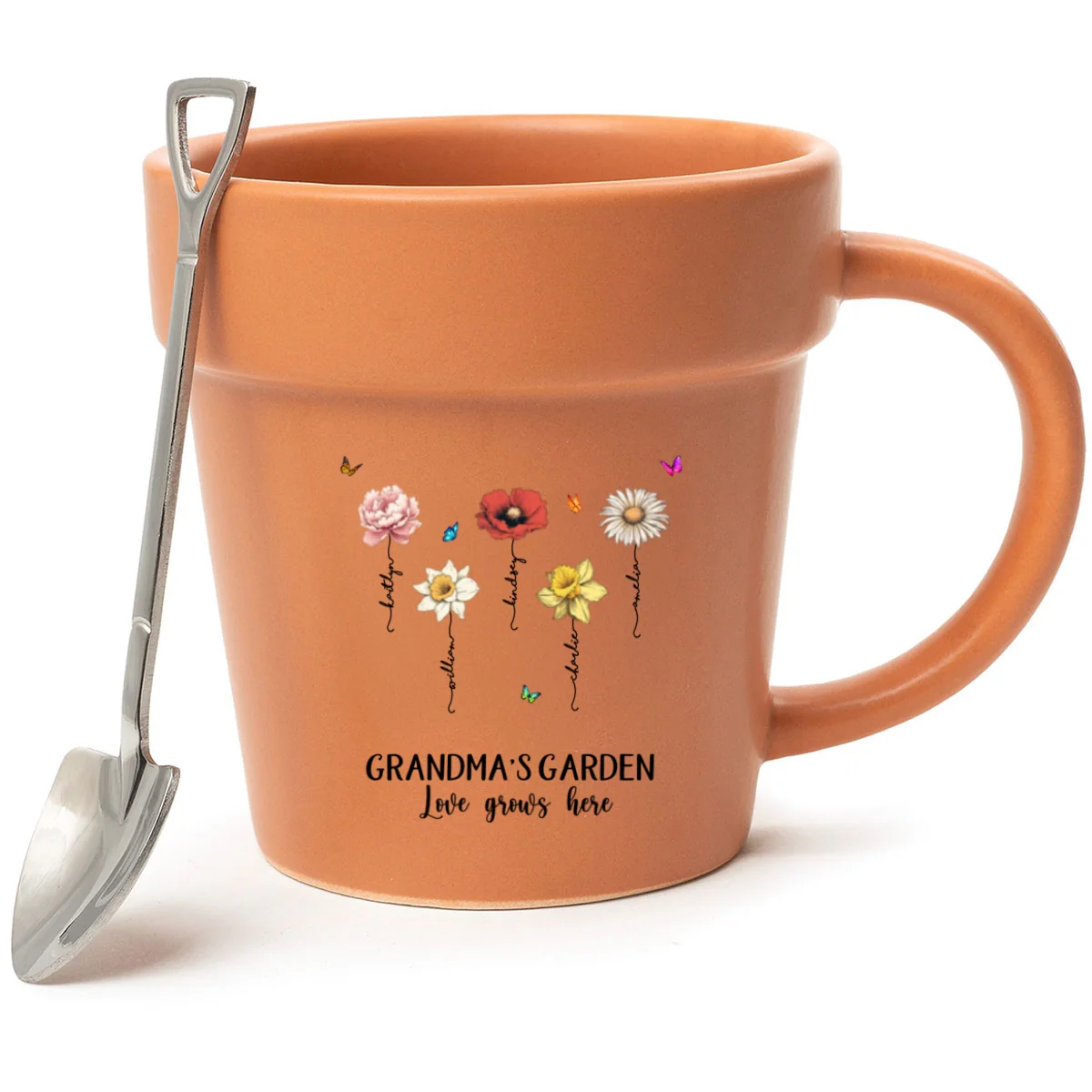 Grandma's Garden Love Grows Here Vintage Birth Month Flower Personalized Plant Pot Ceramic Mug - Image 16
