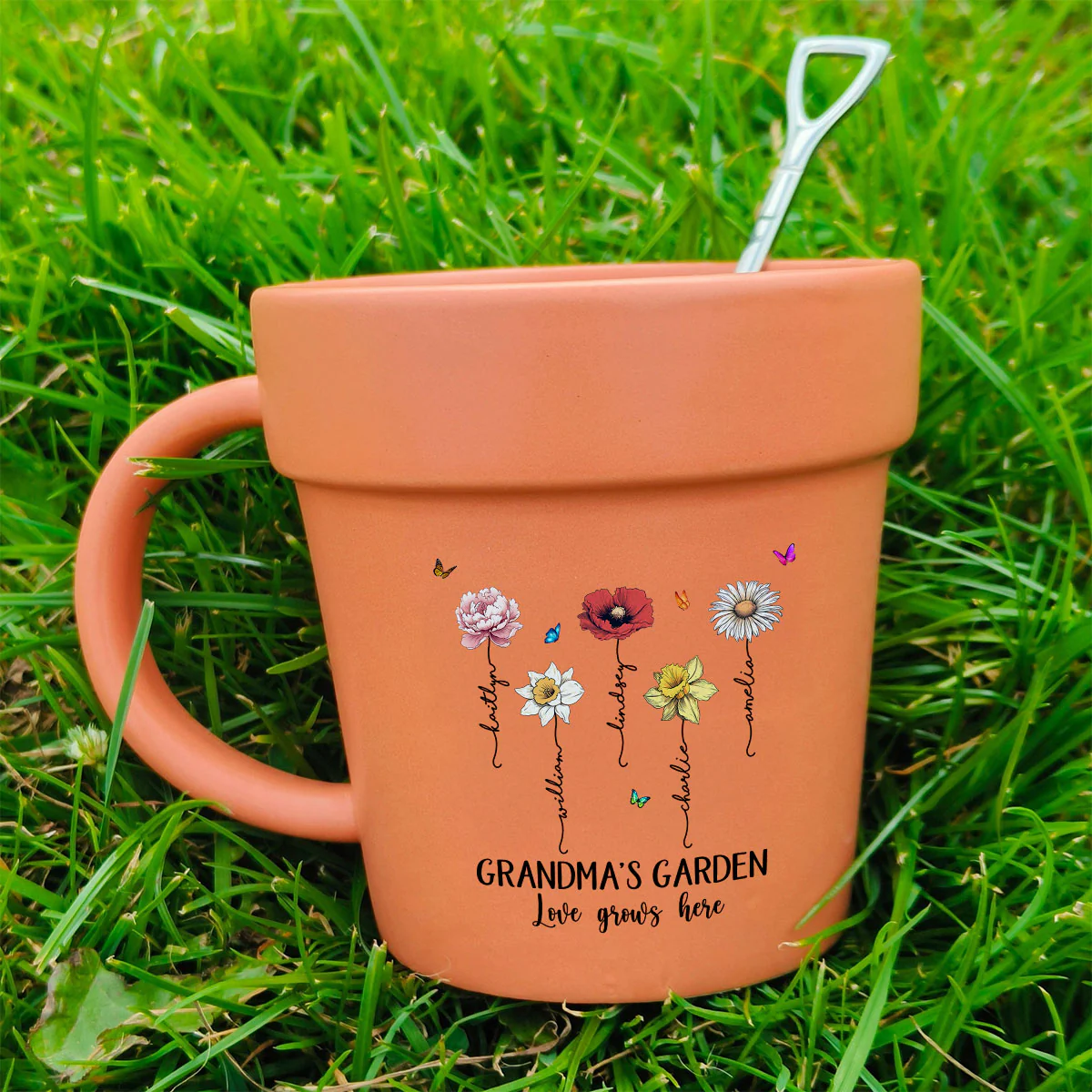 Grandma's Garden Love Grows Here Vintage Birth Month Flower Personalized Plant Pot Ceramic Mug - Image 8
