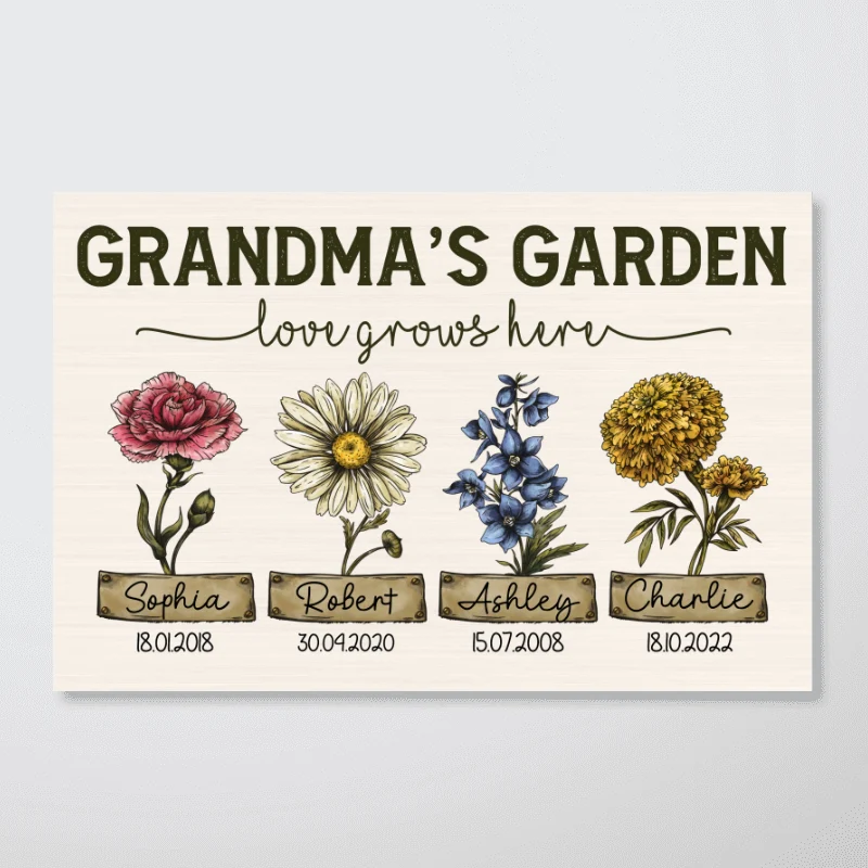 Grandma‘s Garden Love Grows Here Vintage Birth Month Flower Personalized Poster - Image 5