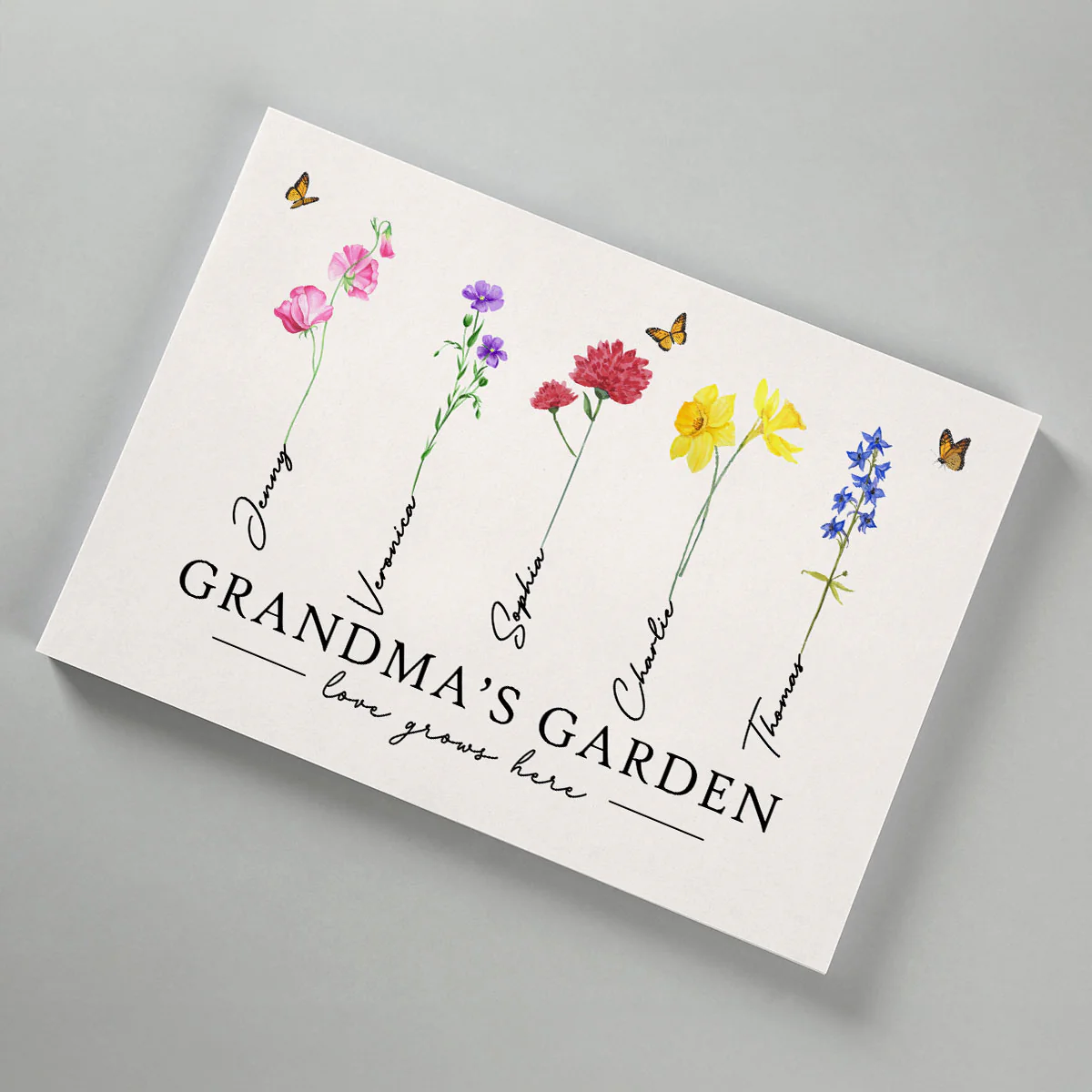 Grandma‘s Garden Love Grows Here Watercolor Birth Month Flower Gift For Grandma Mom Personalized Canvas Print - Image 11