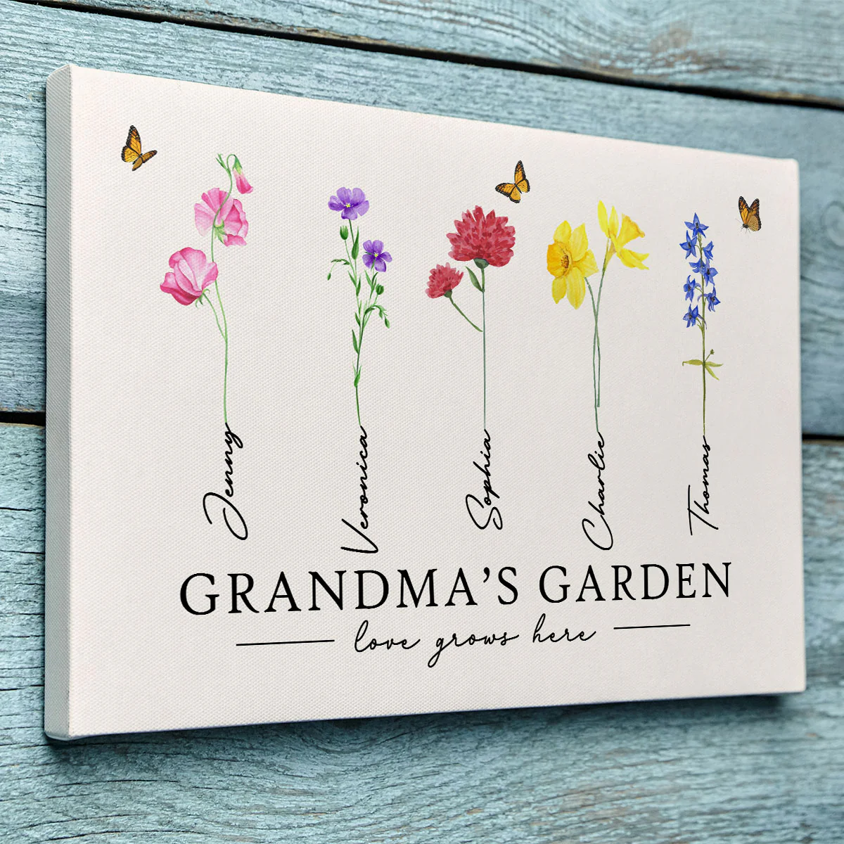 Grandma‘s Garden Love Grows Here Watercolor Birth Month Flower Gift For Grandma Mom Personalized Canvas Print - Image 13