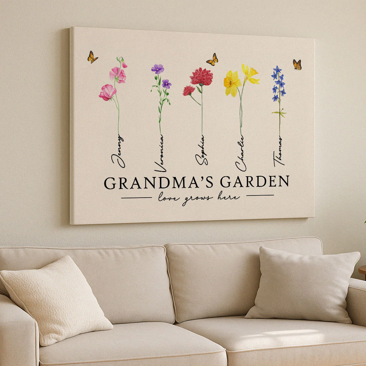 Grandma‘s Garden Love Grows Here Watercolor Birth Month Flower Gift For Grandma Mom Personalized Canvas Print - Image 15