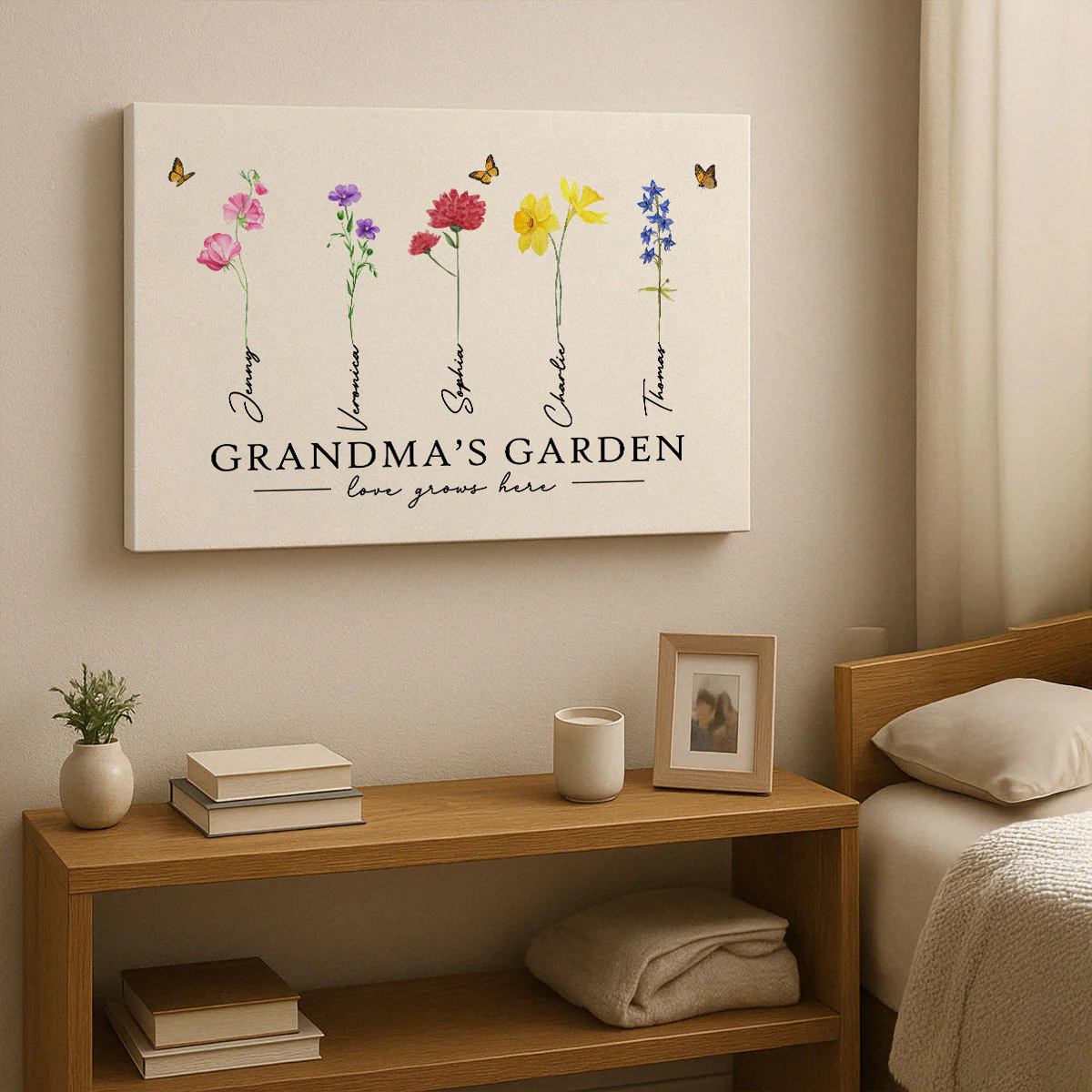Grandma‘s Garden Love Grows Here Watercolor Birth Month Flower Gift For Grandma Mom Personalized Canvas Print - Image 17