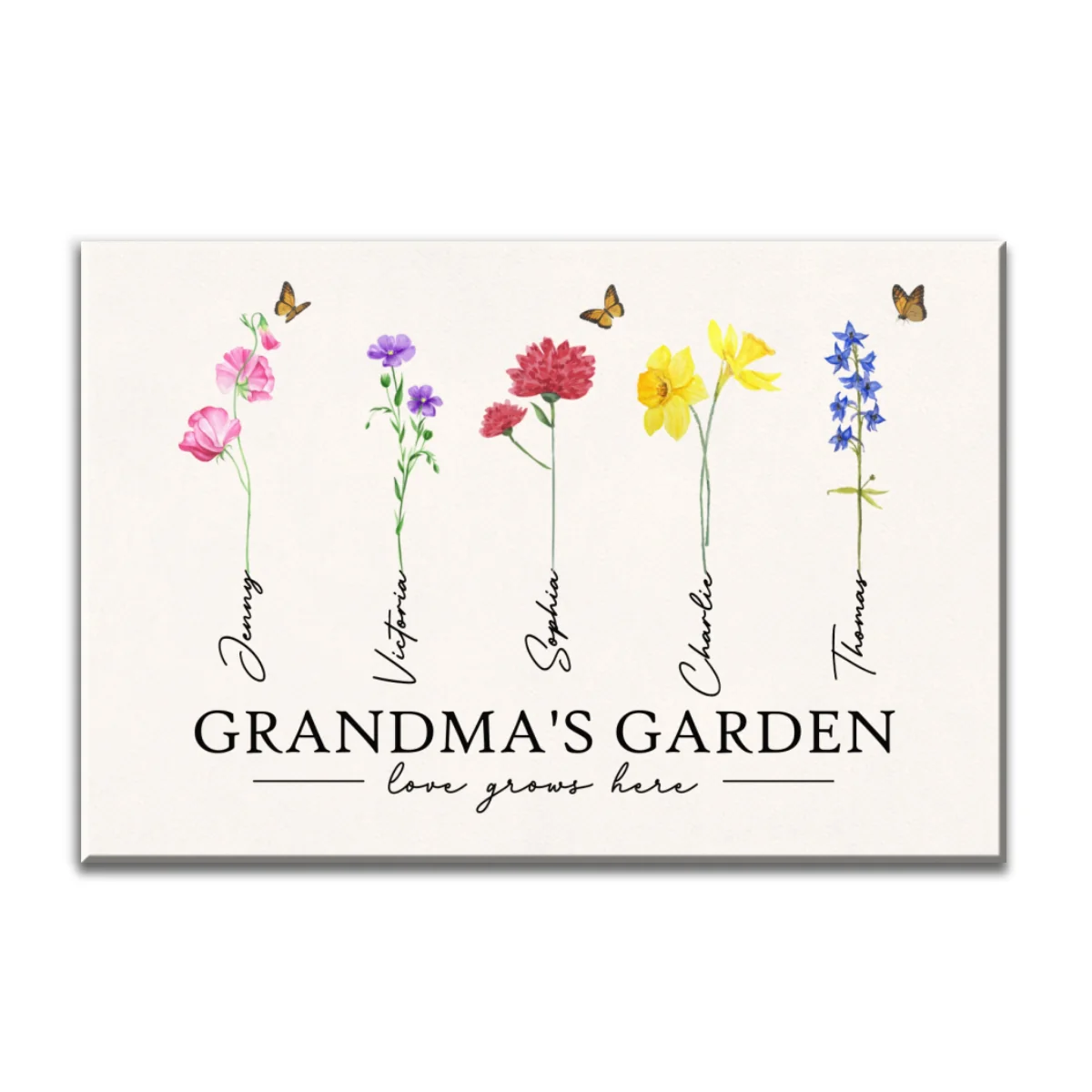 Grandma‘s Garden Love Grows Here Watercolor Birth Month Flower Gift For Grandma Mom Personalized Canvas Print - Image 18