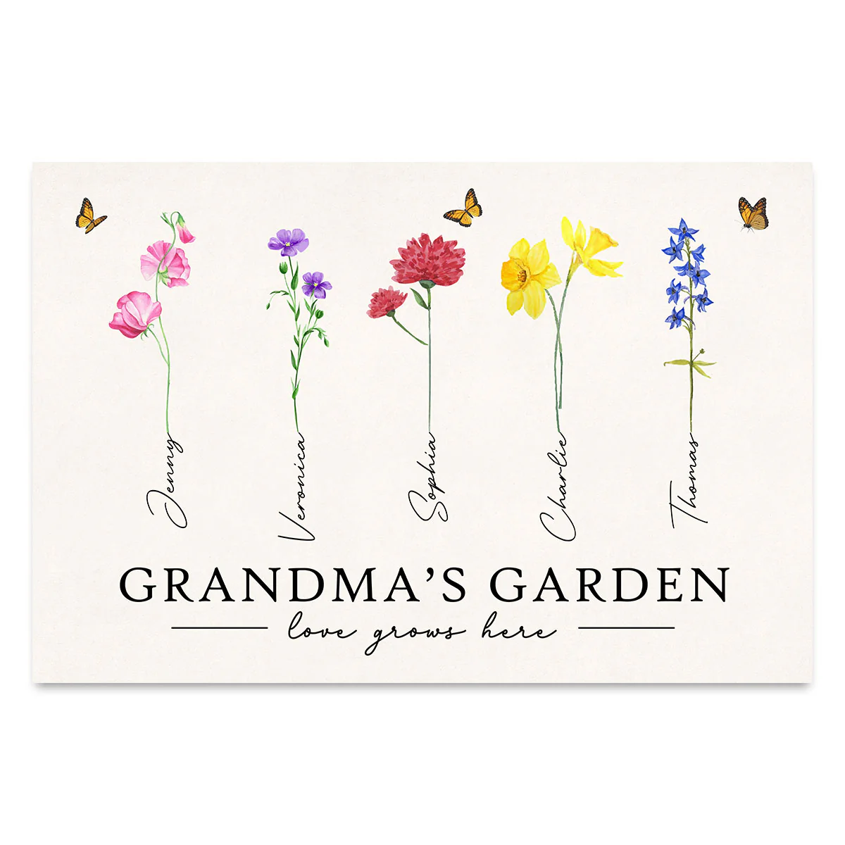 Grandma‘s Garden Love Grows Here Watercolor Birth Month Flower Gift For Grandma Mom Personalized Poster - Image 2