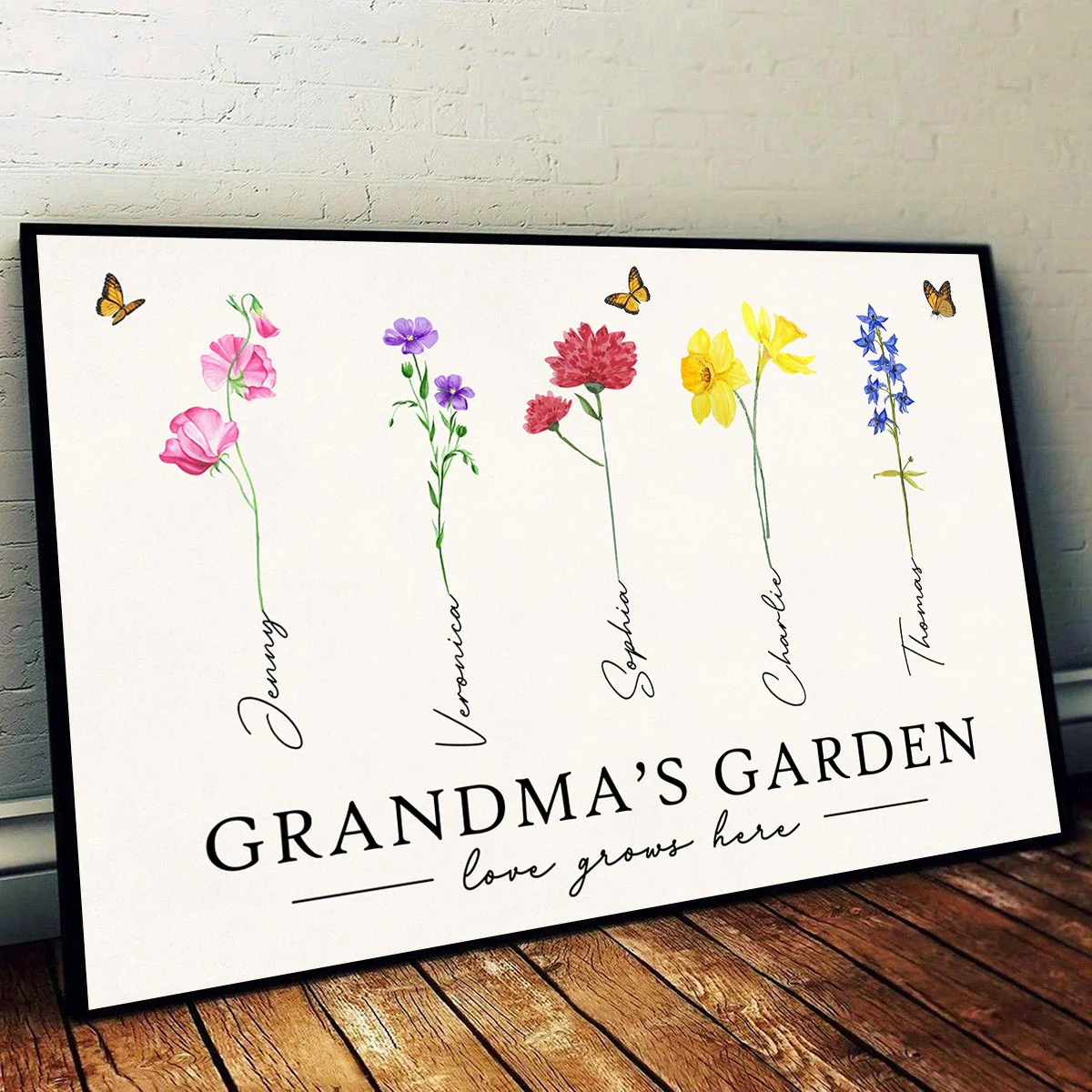 Grandma‘s Garden Love Grows Here Watercolor Birth Month Flower Gift For Grandma Mom Personalized Poster - Image 4