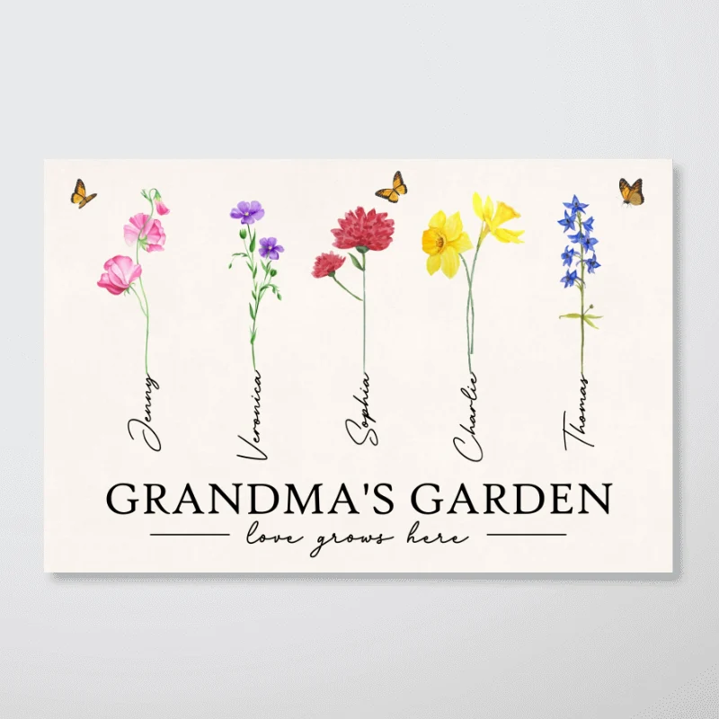 Grandma‘s Garden Love Grows Here Watercolor Birth Month Flower Gift For Grandma Mom Personalized Poster - Image 6