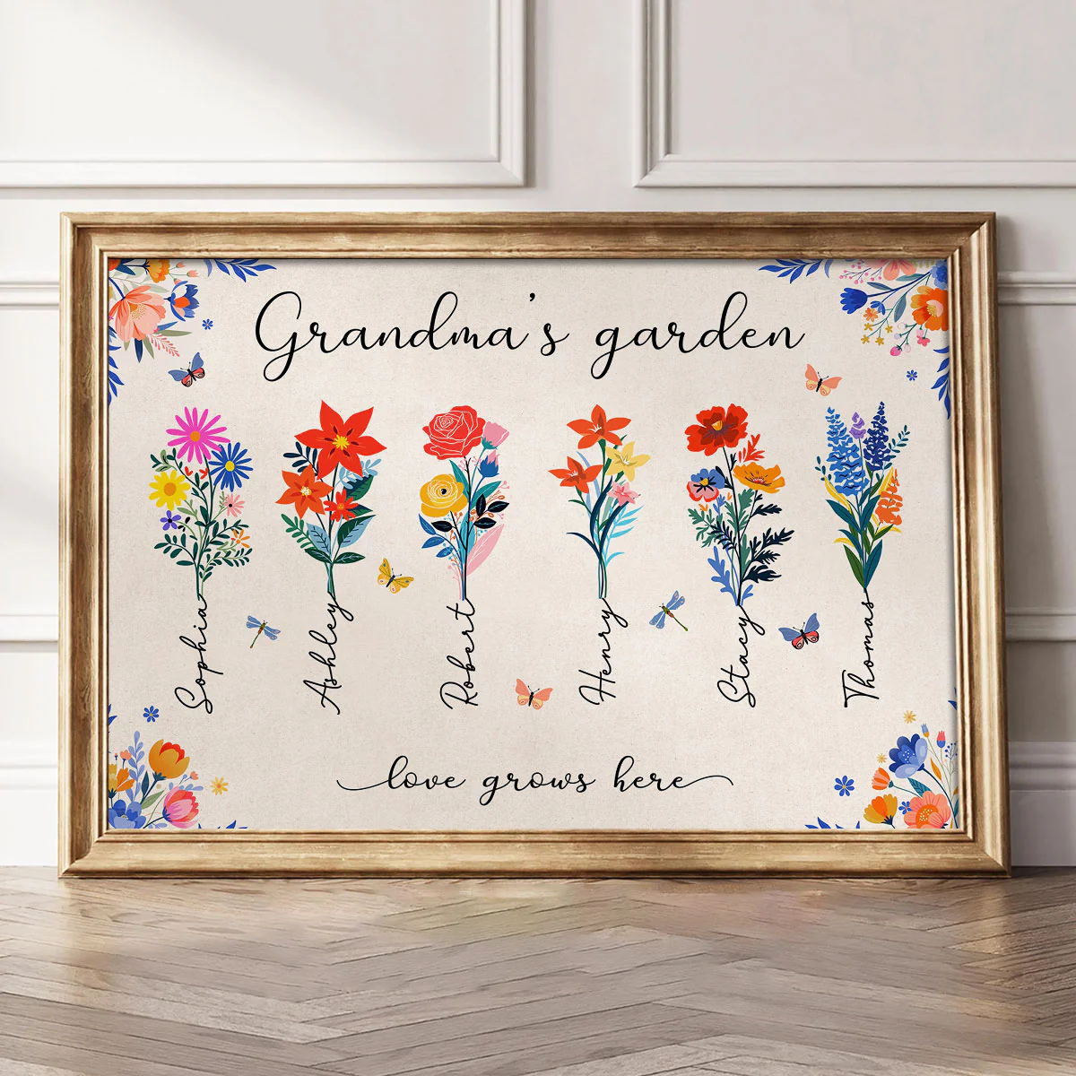 Grandma's Garden Modern Botanical Folk Art Birth Month Flower Personalized Poster, Gift For Grandma - Image 2