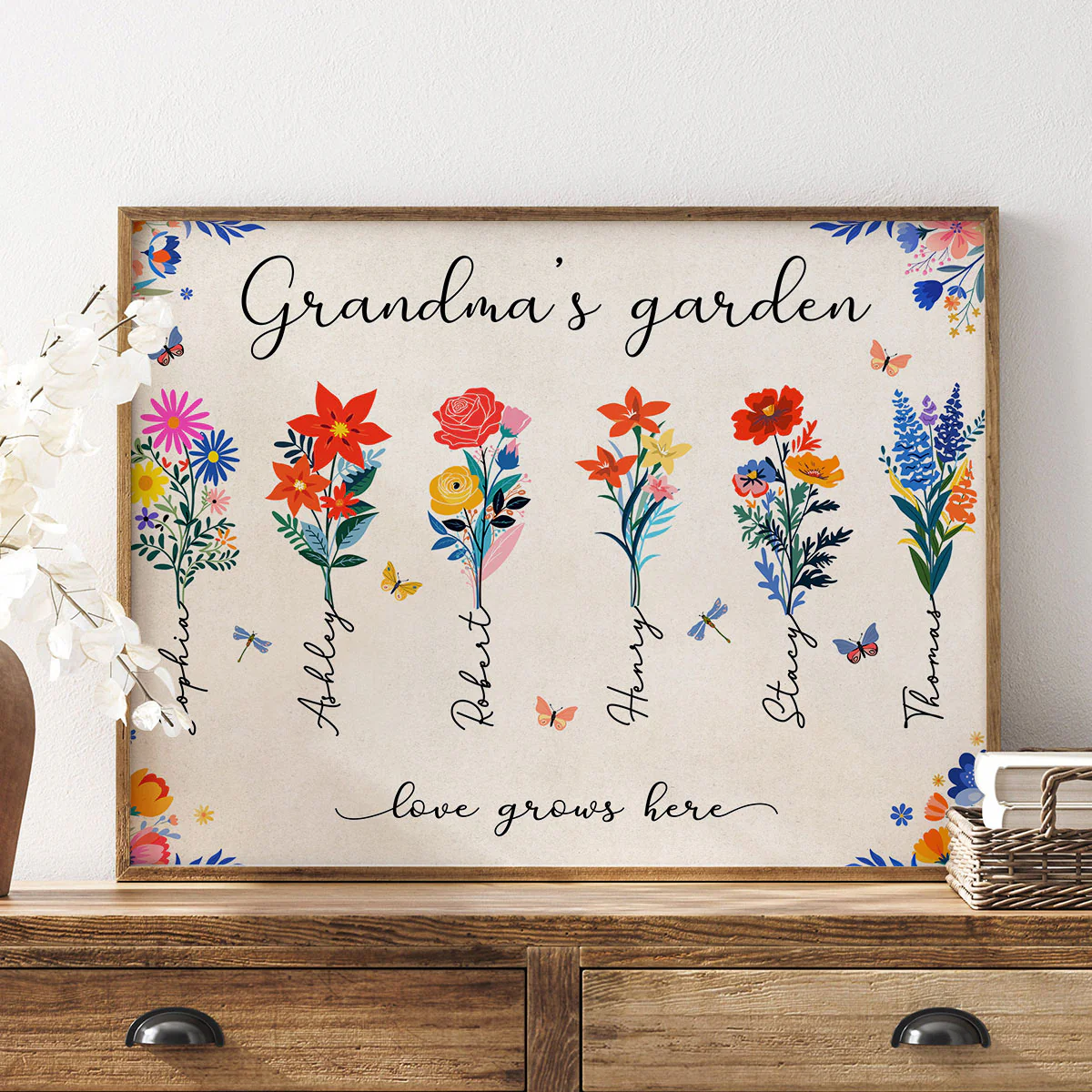 Grandma's Garden Modern Botanical Folk Art Birth Month Flower Personalized Poster, Gift For Grandma - Image 3