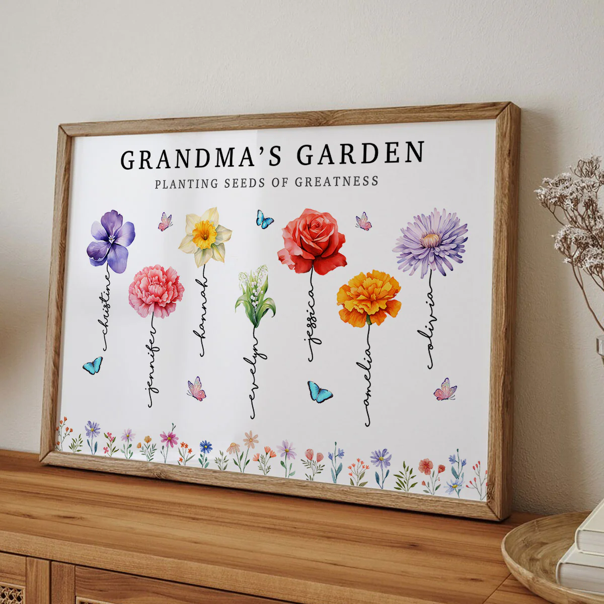 Grandma's Garden Planting Seeds Of Greatness, Birth Month Flower Personalized Poster, Christmas Gift For Grandma - Image 3