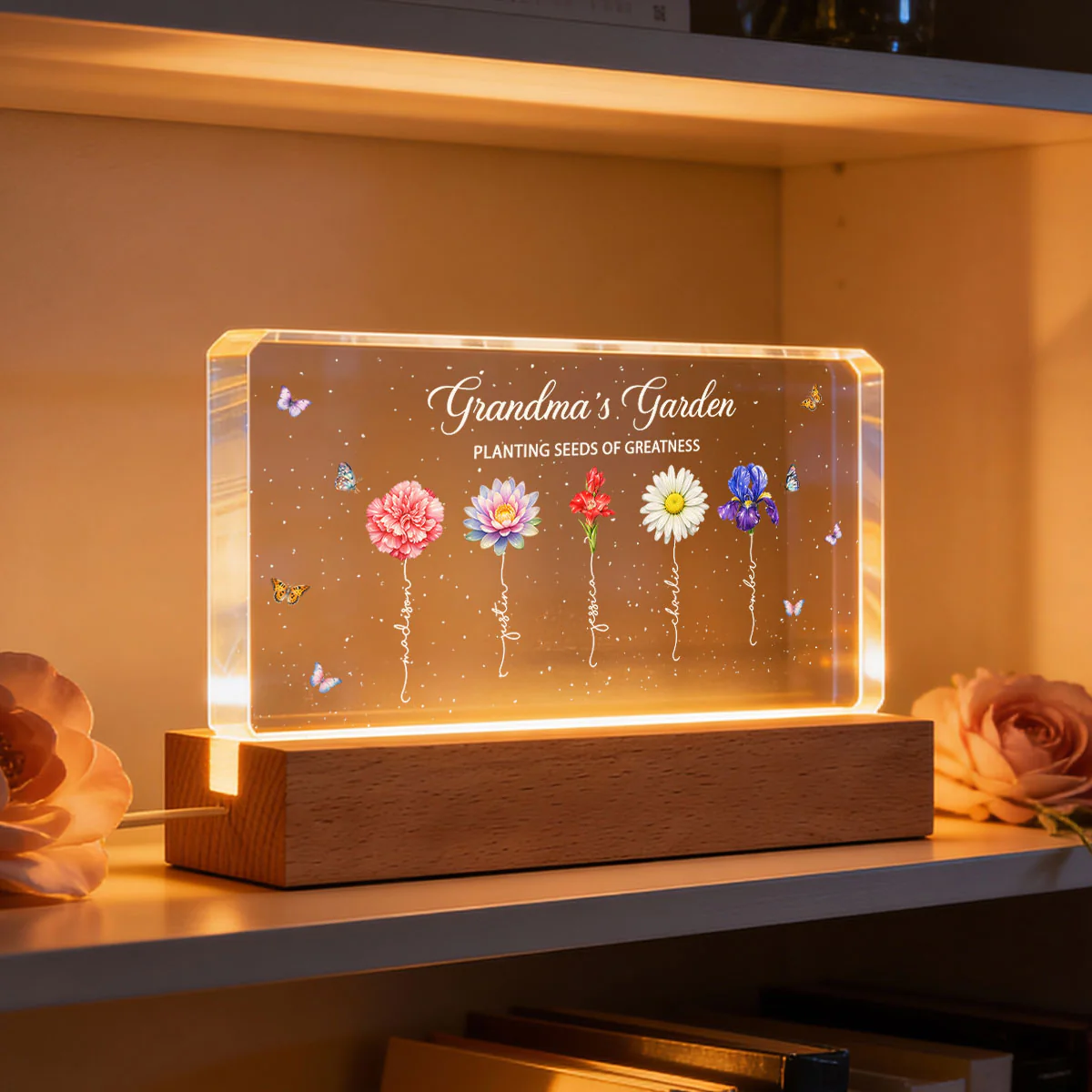 Grandma's Garden Planting Seeds of Greatness - Personalized Acrylic Block LED Night Light - Sentimental Gift for Grandma - Image 4