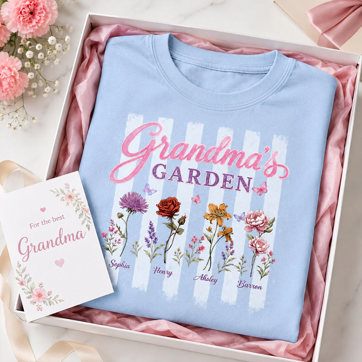 Grandma's Garden Preppy Stripe - Personalized Shirt - Trendy Summer Tee for Grandma - Image 4
