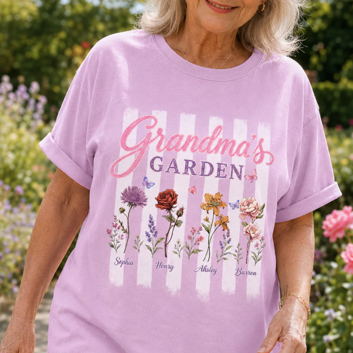 Grandma's Garden Preppy Stripe - Personalized Shirt - Trendy Summer Tee for Grandma - Image 7