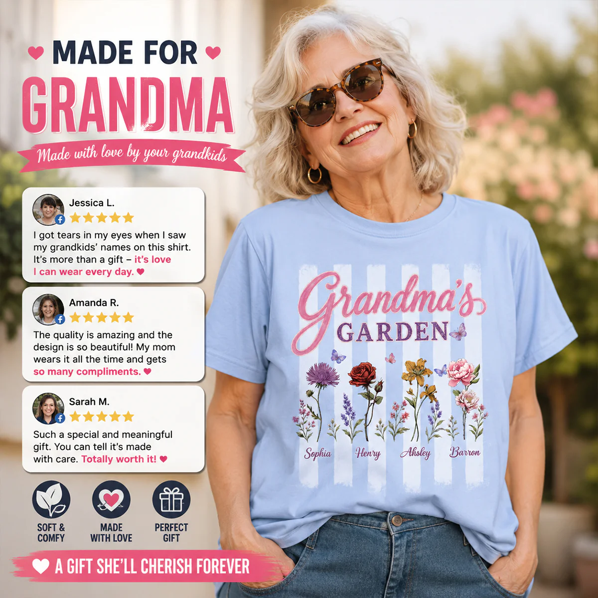 Grandma's Garden Preppy Stripe - Personalized Shirt - Trendy Summer Tee for Grandma - Image 8