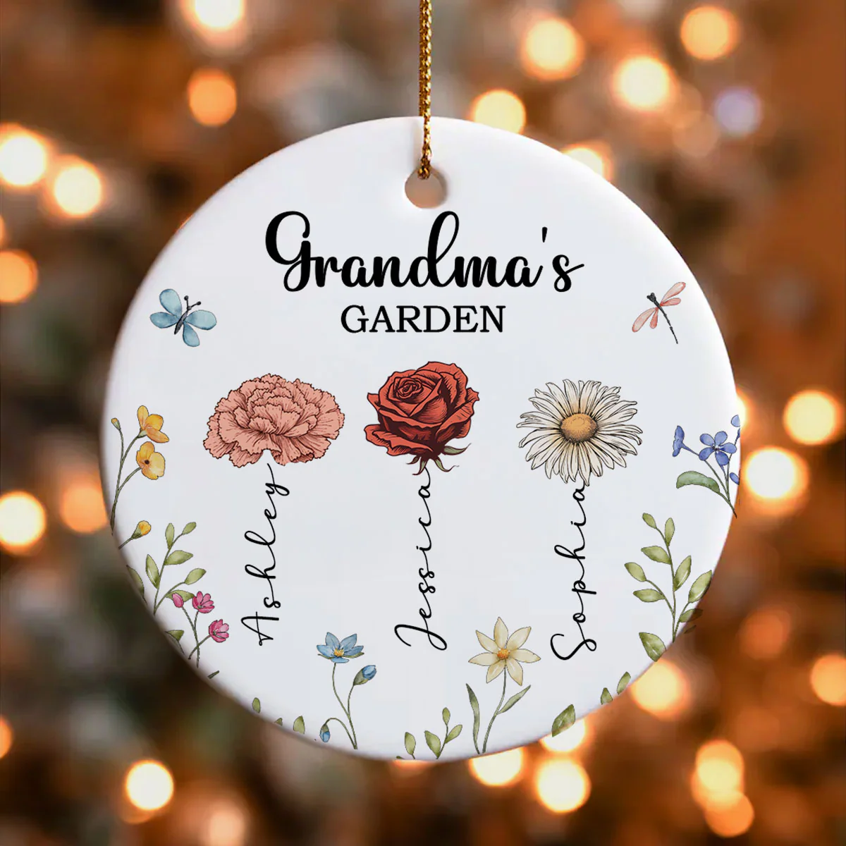 Grandma's Garden Personalized Ceramic Ornament, Christmas Gift For Grandma, Grandkids, Granddaughter, Grandson - Image 3