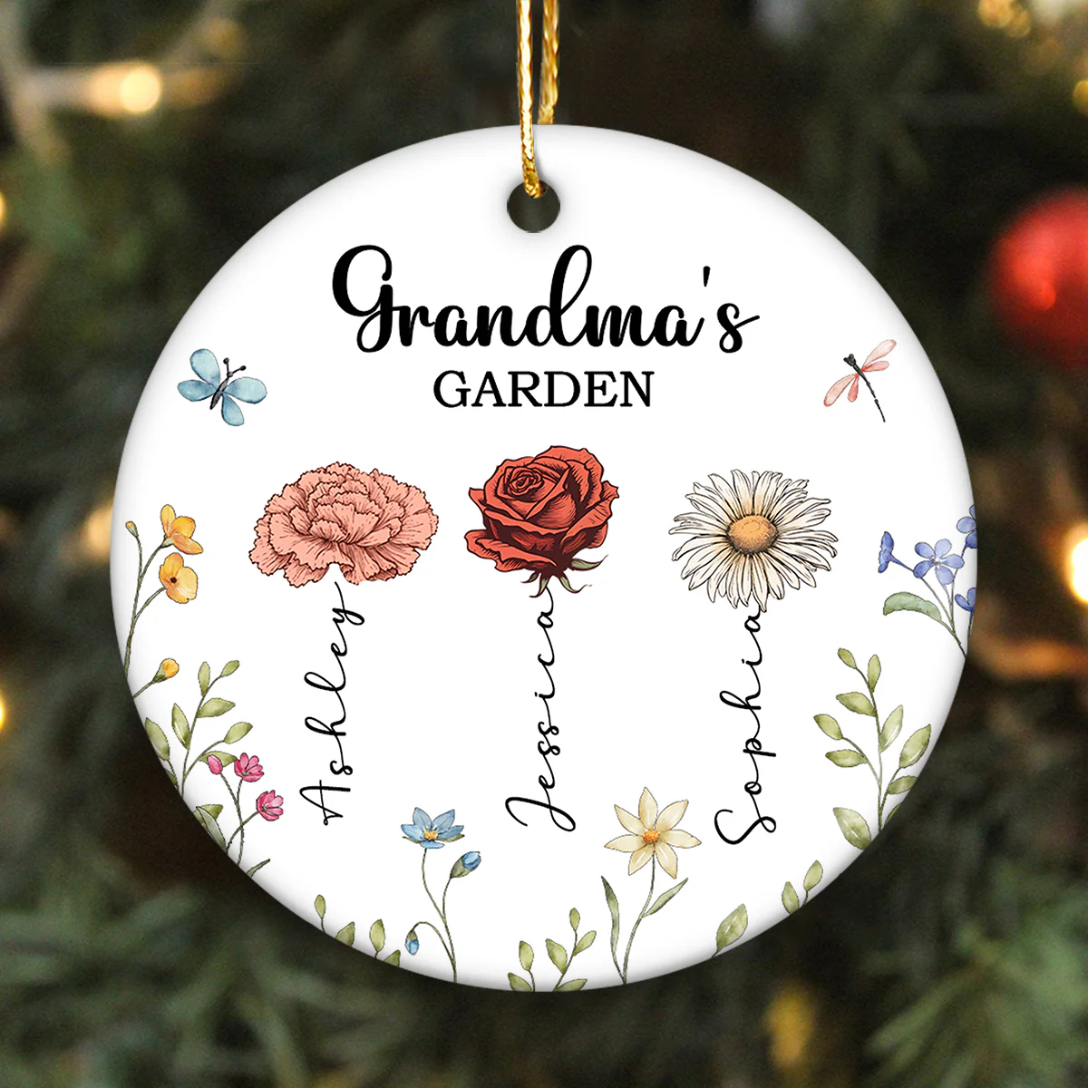 Grandma's Garden Personalized Ceramic Ornament, Christmas Gift For Grandma, Grandkids, Granddaughter, Grandson - Image 5