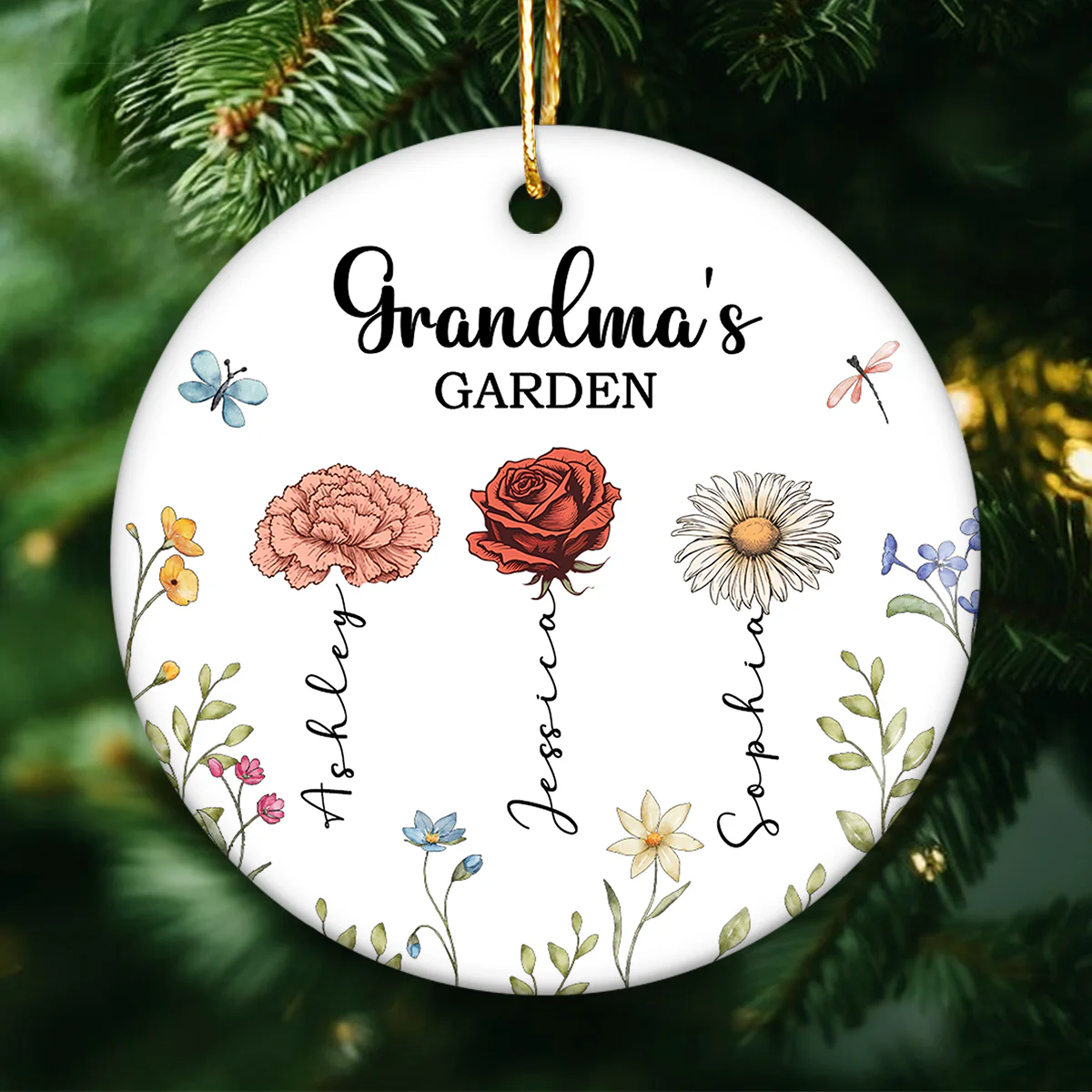 Grandma's Garden Personalized Ceramic Ornament, Christmas Gift For Grandma, Grandkids, Granddaughter, Grandson - Image 6