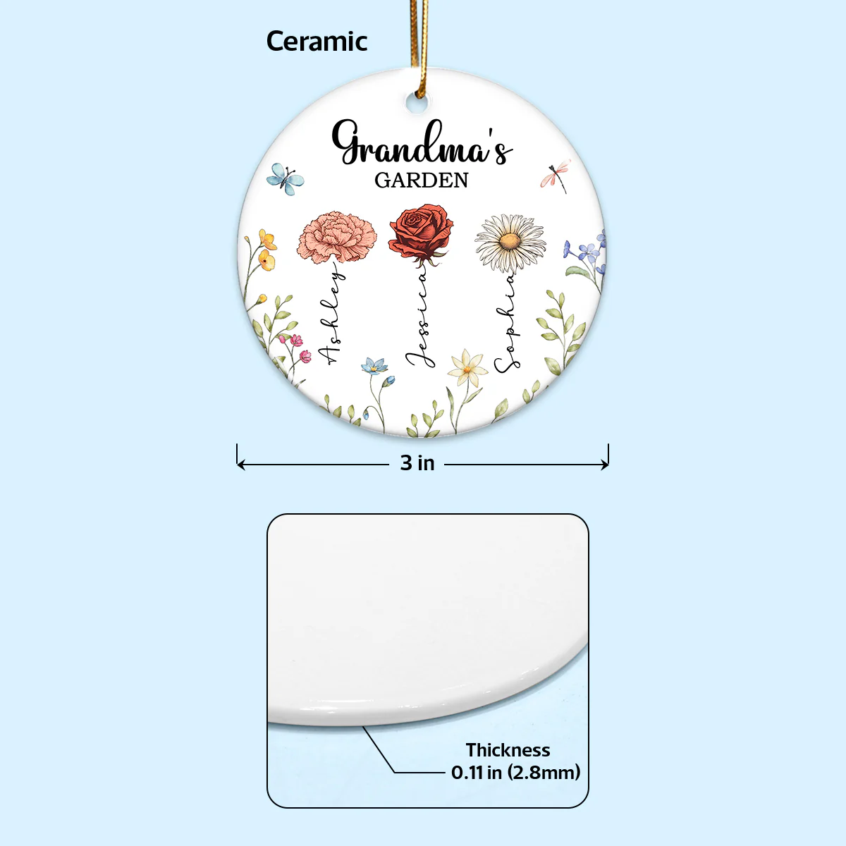 Grandma's Garden Personalized Ceramic Ornament, Christmas Gift For Grandma, Grandkids, Granddaughter, Grandson - Image 7