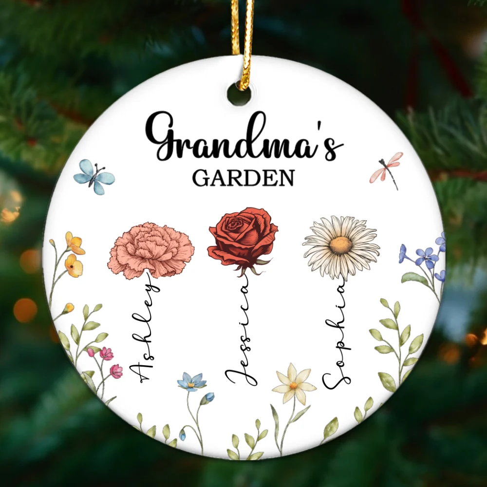 Grandma's Garden Personalized Ceramic Ornament, Christmas Gift For Grandma, Grandkids, Granddaughter, Grandson - Image 9