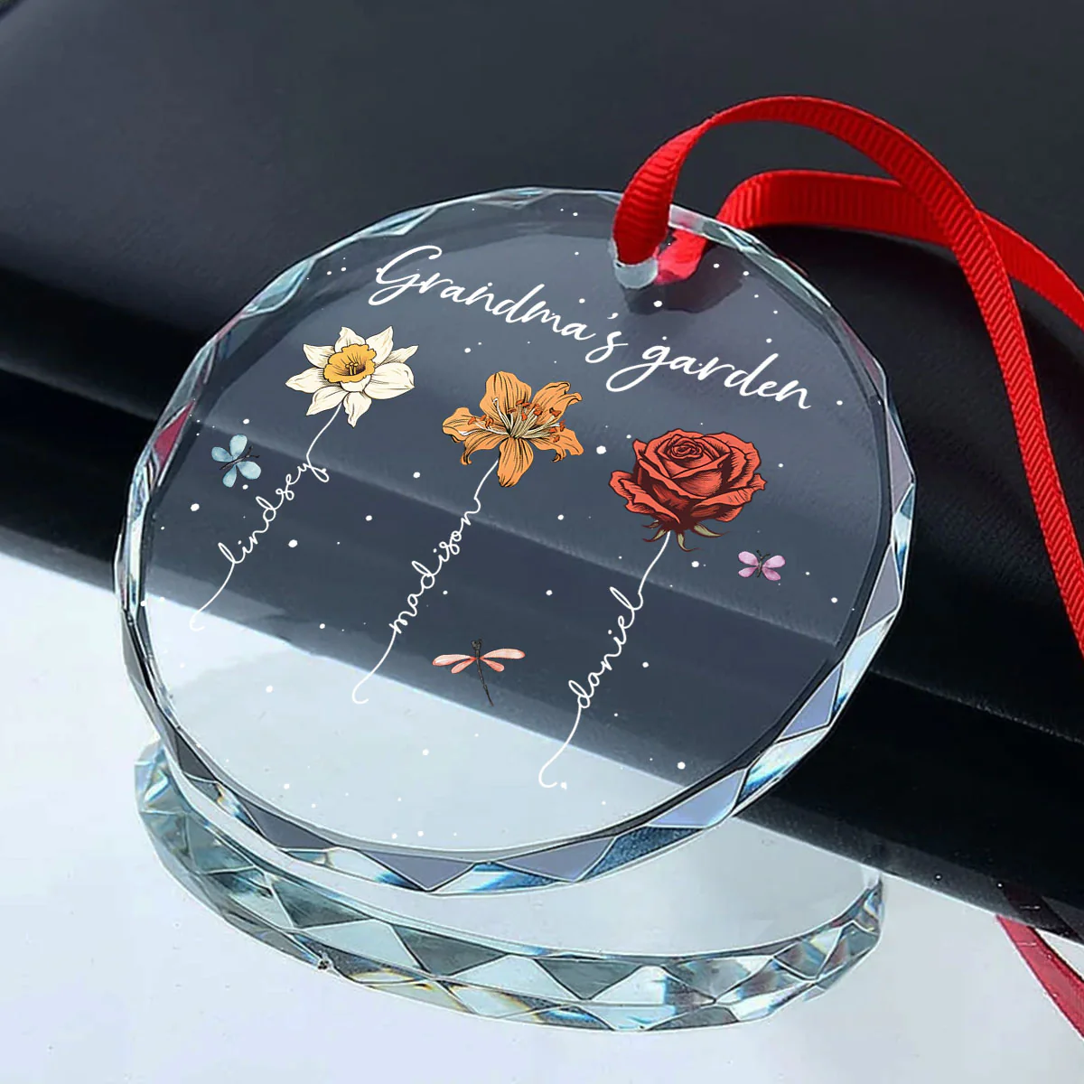 Grandma's Garden Personalized Glass Ornament, Christmas Gift For Grandma Granddaughter Grandson - Image 6