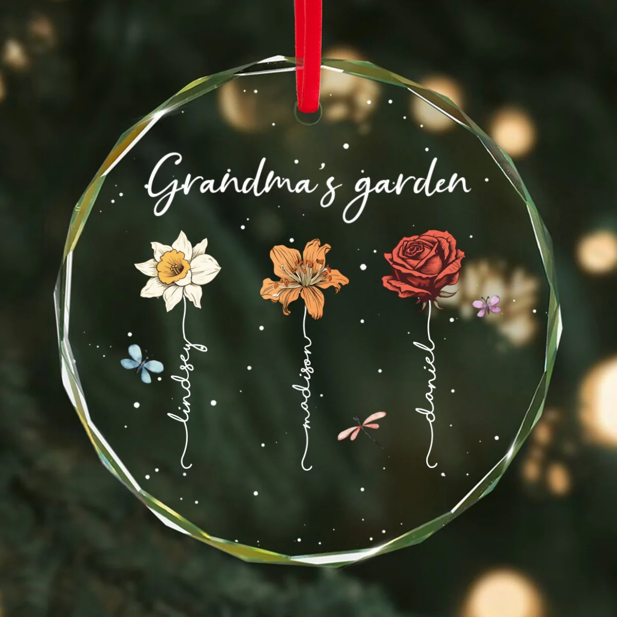 Grandma's Garden Personalized Glass Ornament, Christmas Gift For Grandma Granddaughter Grandson - Image 8