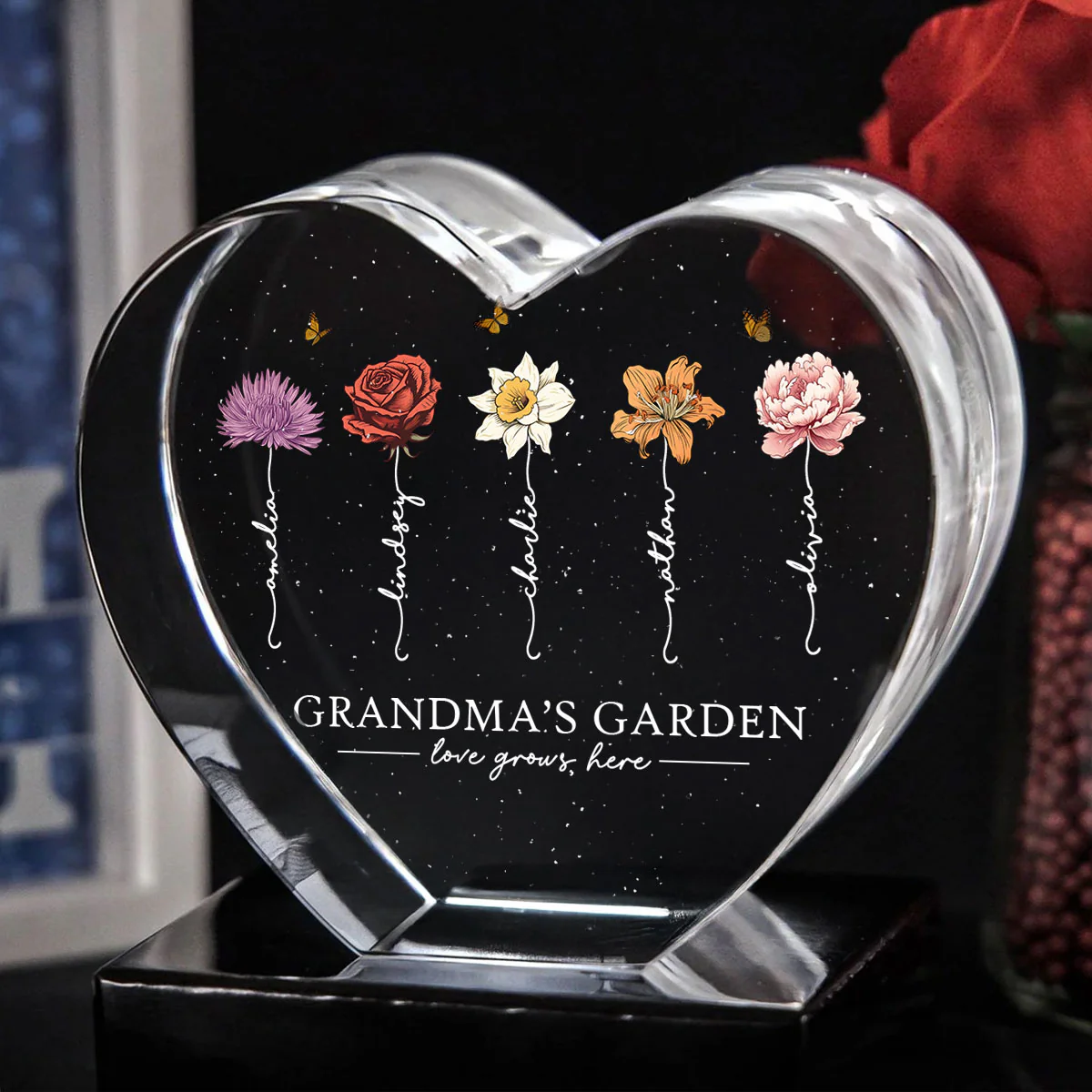 Grandma's Garden Personalized Premium Crystal Heart LED, A Timeless Treasure for Grandma, Free Shipping Included - Image 5