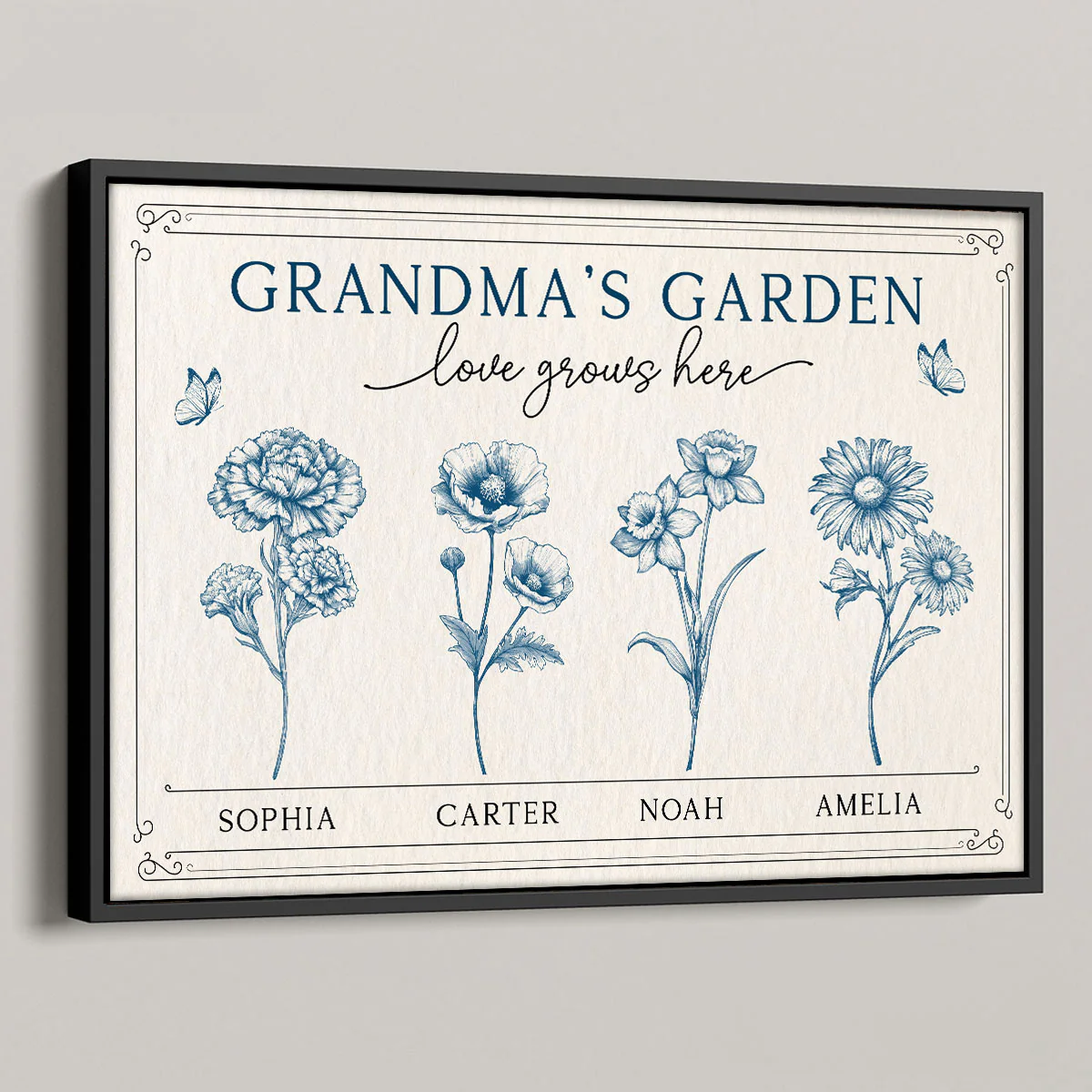 Grandma's Garden Retro Birthmonth Flower Personalized Poster, Grandkids Names Floral Gift - Image 4