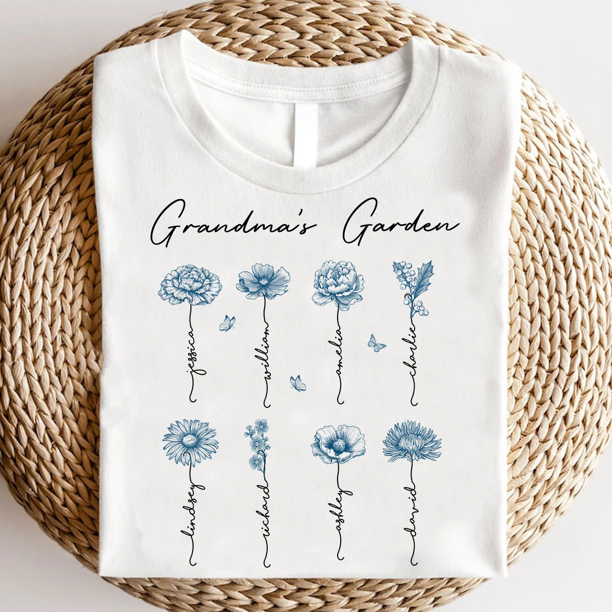 Grandma's Garden Retro Vintage Birthmonth Flowers Personalized Shirt, Grandkids Names Floral Gift for Grandma, Mom - Image 3