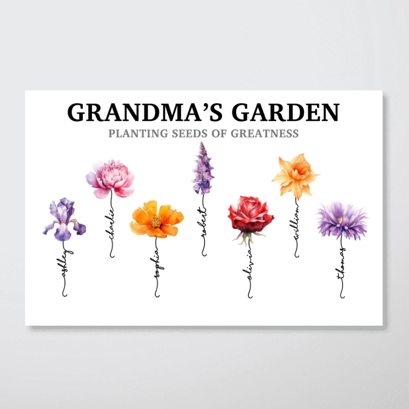 Grandma‘s Garden Swirl Names Beautiful Birth Flower Personalized Poster - Image 5