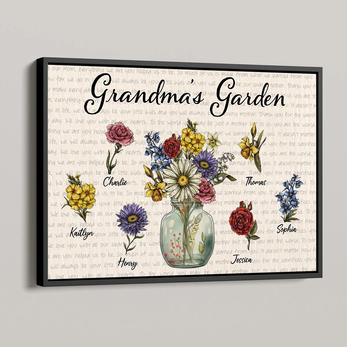 Grandma‘s Garden Vintage Birth Flower Pot Newspaper Background Personalized Poster
