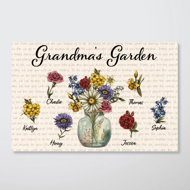 Grandma‘s Garden Vintage Birth Flower Pot Newspaper Background Personalized Poster - Image 6