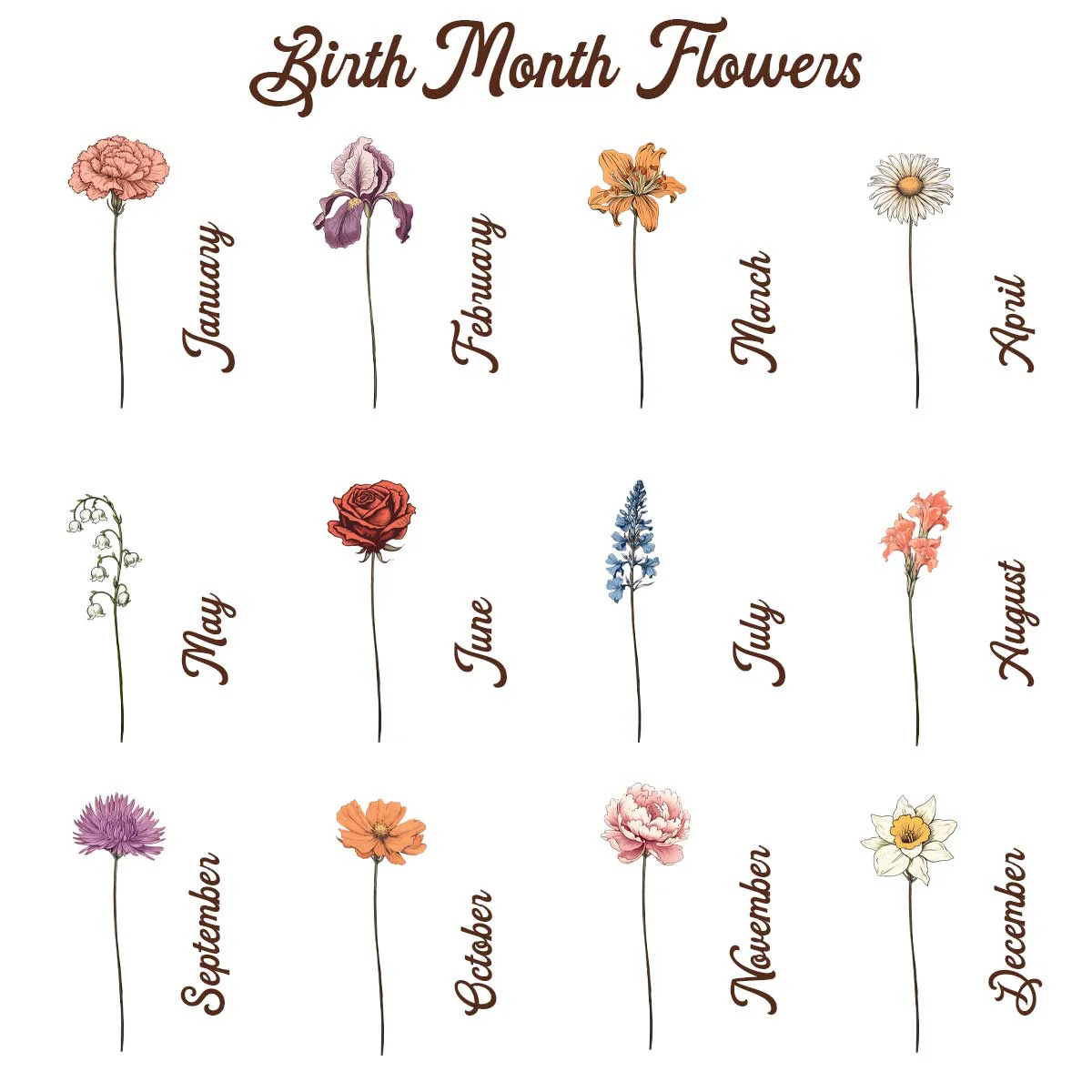 Grandma‘s Garden Vintage Birth Flowers Cute Custom Gnomes Personalized Horizontal Poster - Image 5