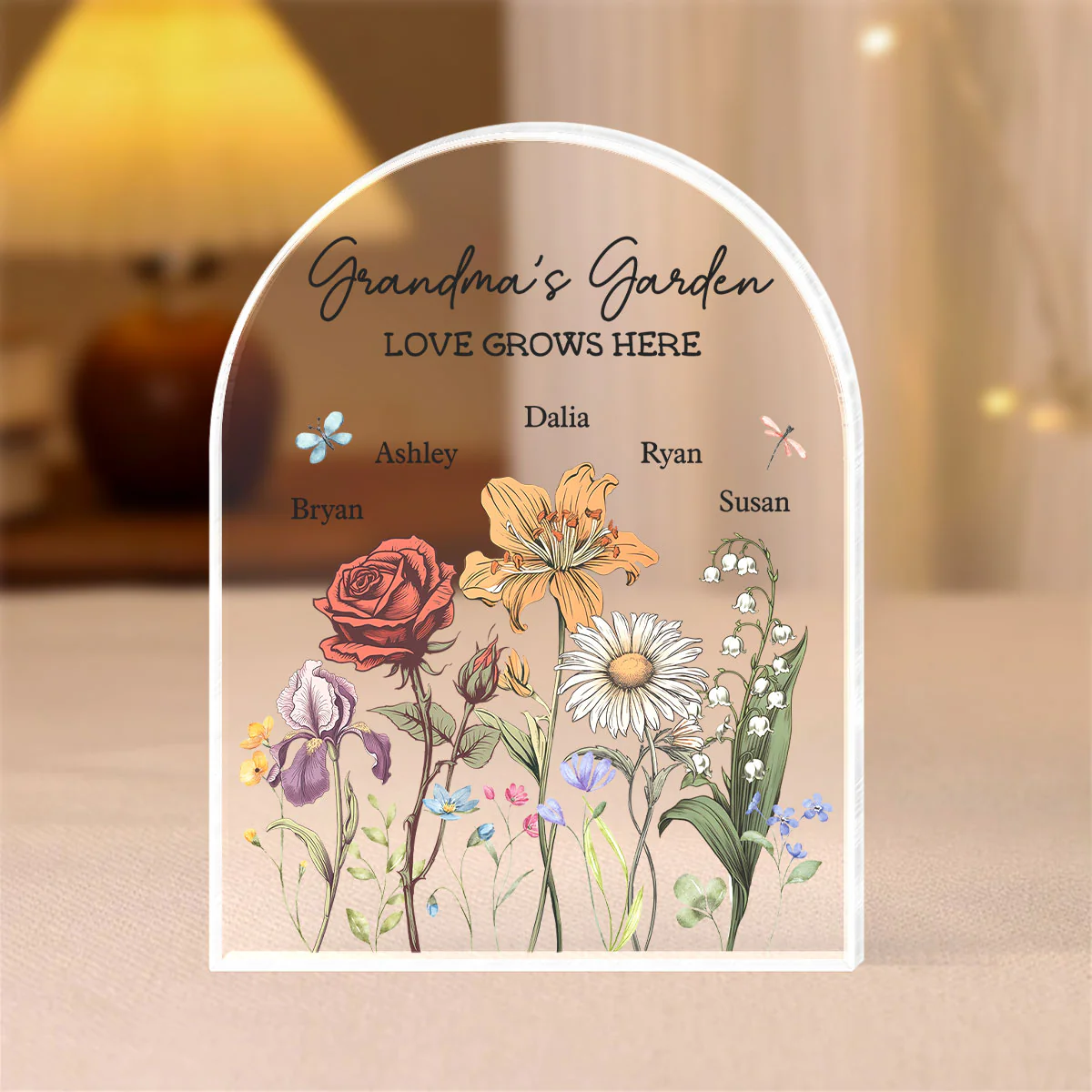 Grandma's Garden Vintage Birth Month Flowers Dome Shaped Personalized Acrylic Block Plaque, Gift For Mom, Gift For Grandma - Image 4