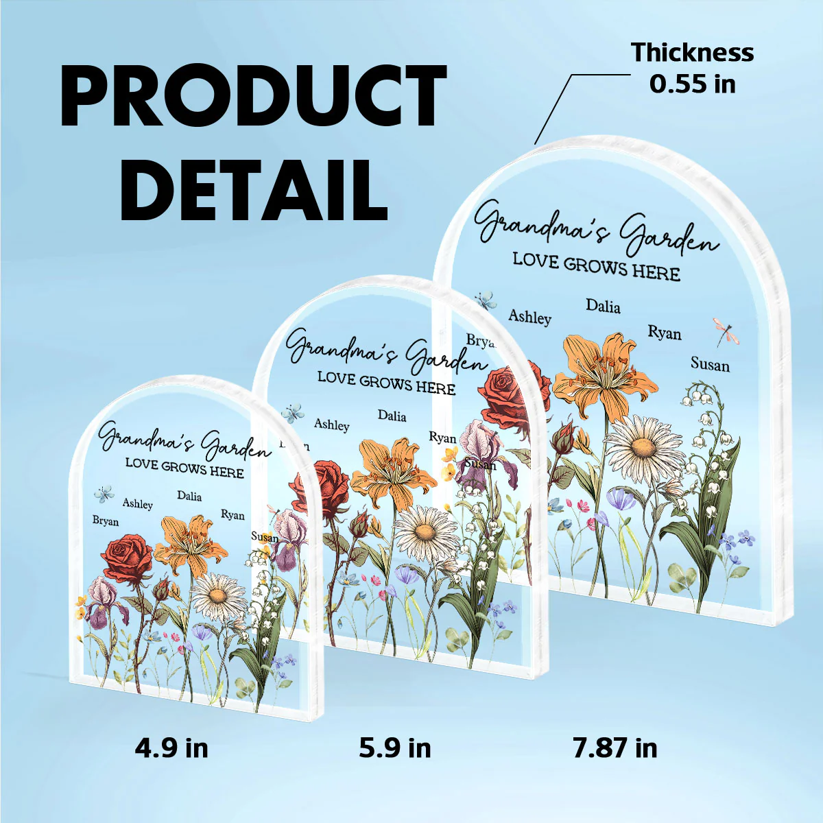 Grandma's Garden Vintage Birth Month Flowers Dome Shaped Personalized Acrylic Block Plaque, Gift For Mom, Gift For Grandma - Image 5