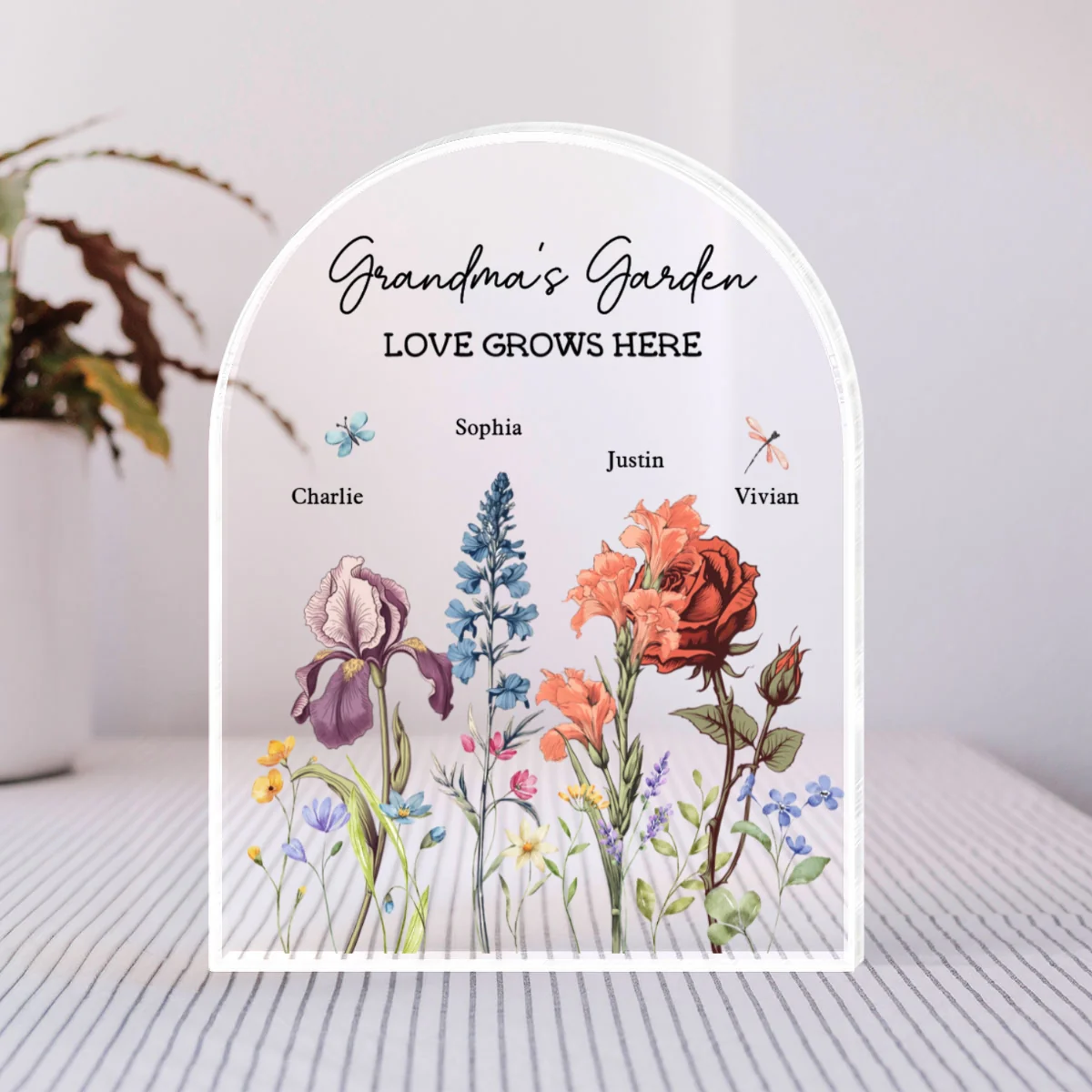 Grandma's Garden Vintage Birth Month Flowers Dome Shaped Personalized Acrylic Block Plaque, Gift For Mom, Gift For Grandma - Image 7