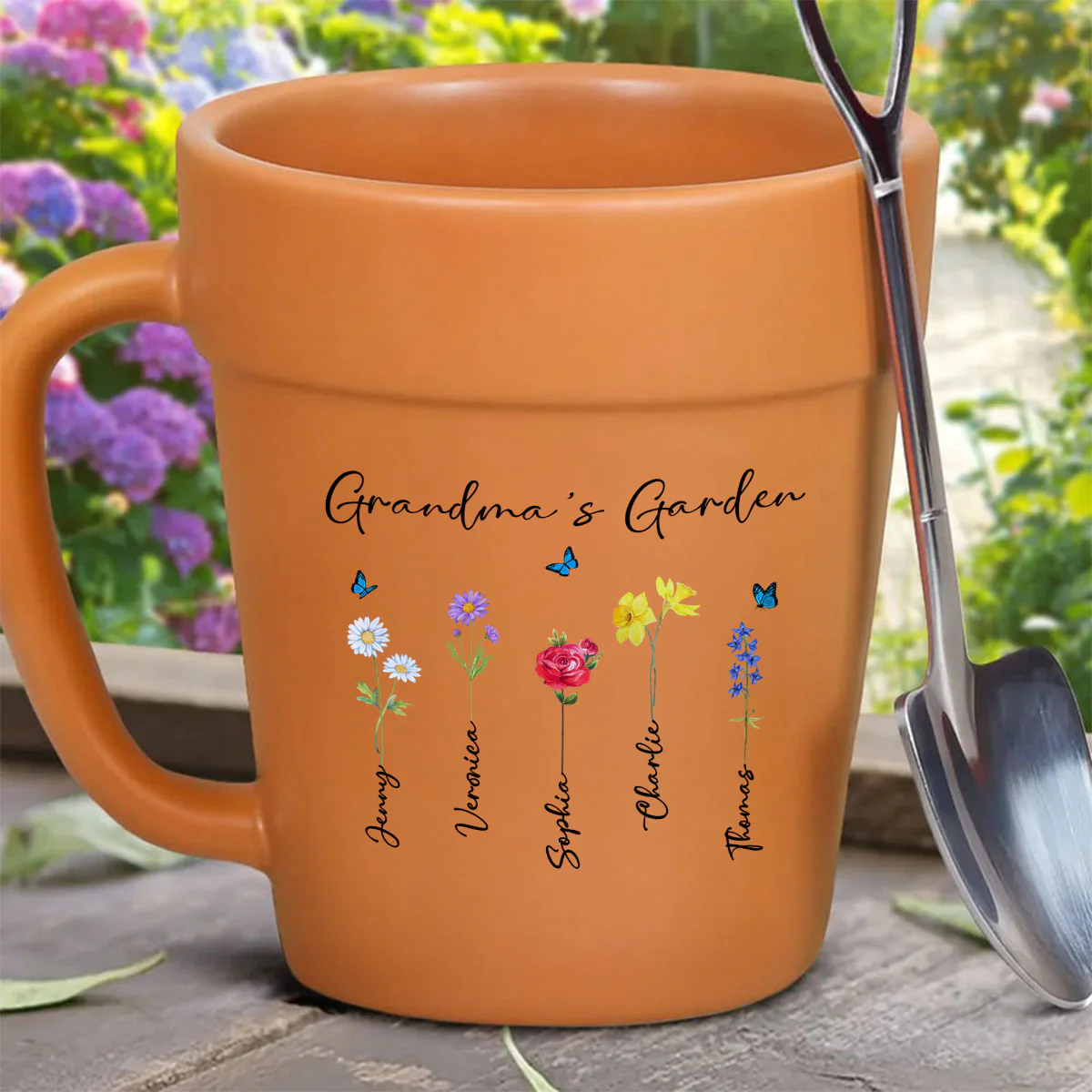 Grandma's Garden Watercolor Birth Month Flower Personalized Plant Pot Ceramic Mug - Image 10