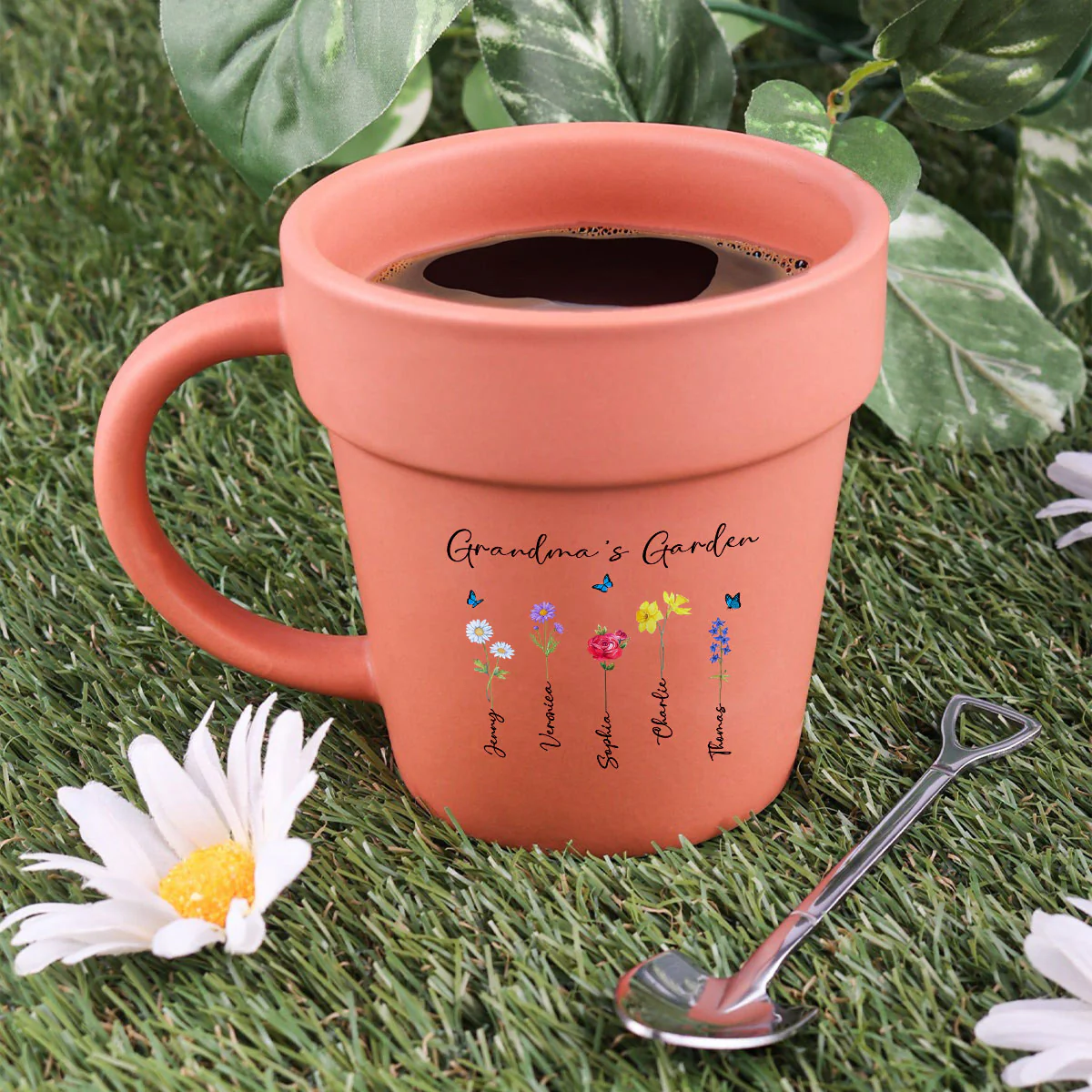 Grandma's Garden Watercolor Birth Month Flower Personalized Plant Pot Ceramic Mug - Image 11