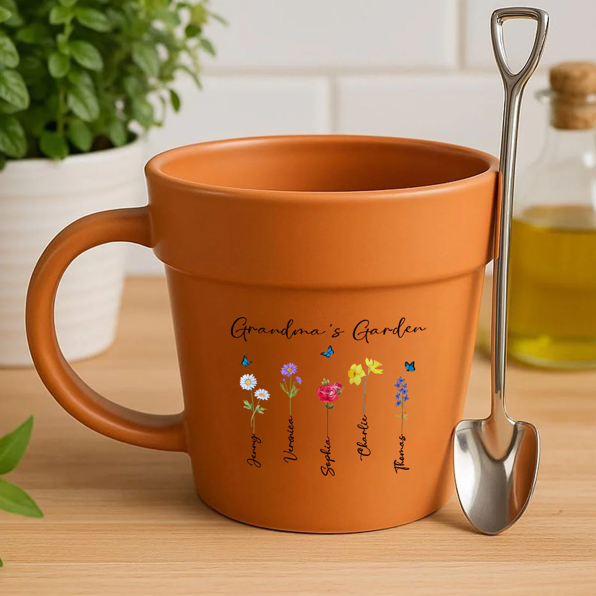 Grandma's Garden Watercolor Birth Month Flower Personalized Plant Pot Ceramic Mug - Image 12