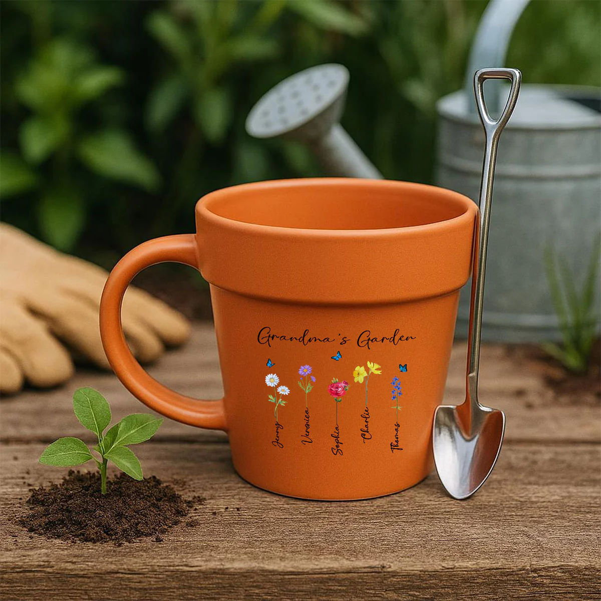 Grandma's Garden Watercolor Birth Month Flower Personalized Plant Pot Ceramic Mug - Image 13