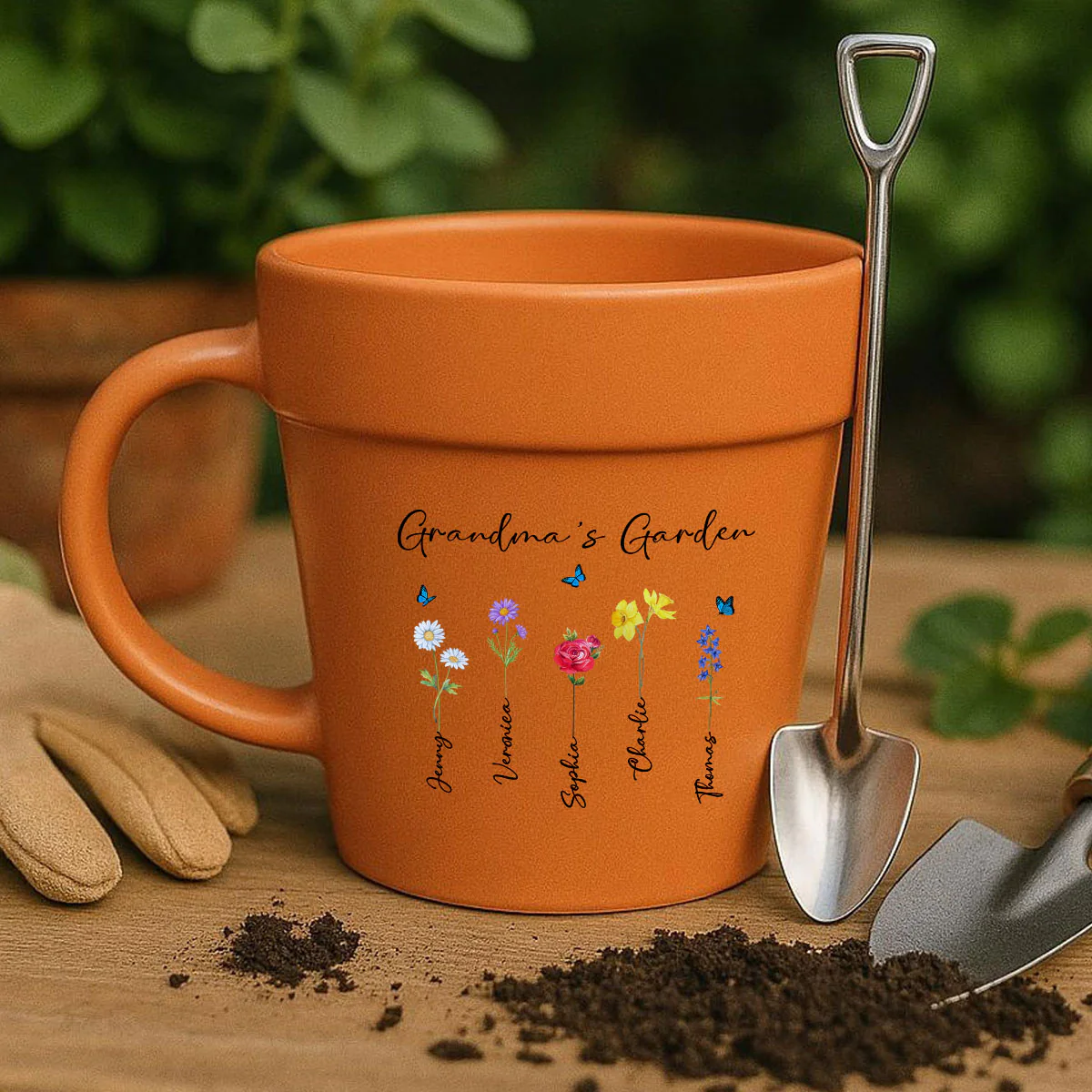 Grandma's Garden Watercolor Birth Month Flower Personalized Plant Pot Ceramic Mug - Image 14
