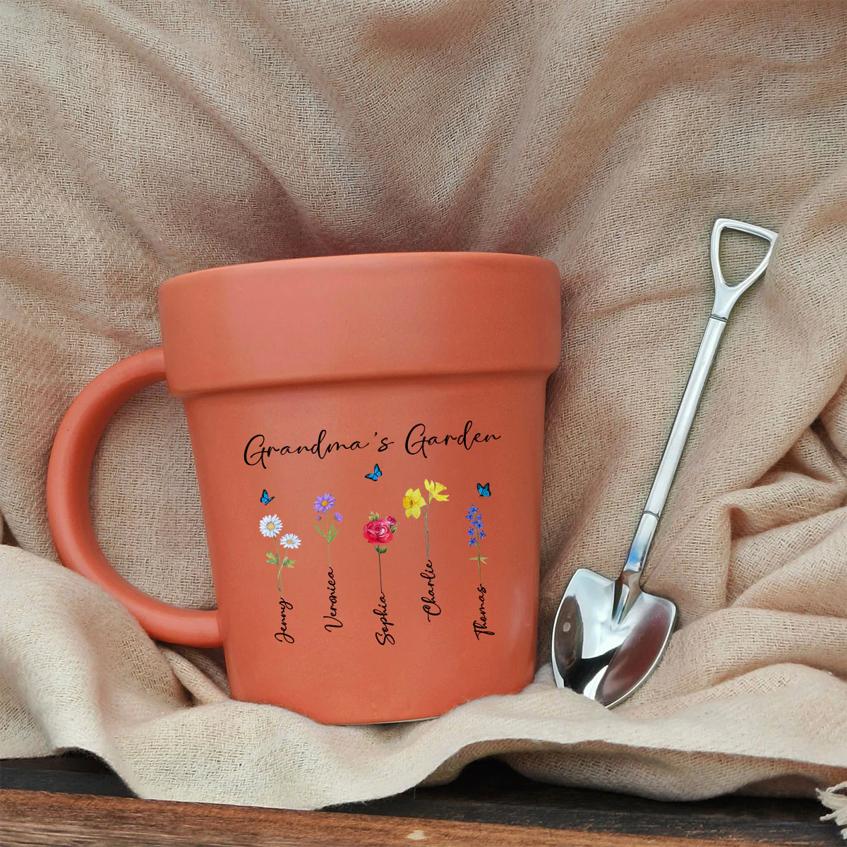 Grandma's Garden Watercolor Birth Month Flower Personalized Plant Pot Ceramic Mug - Image 2