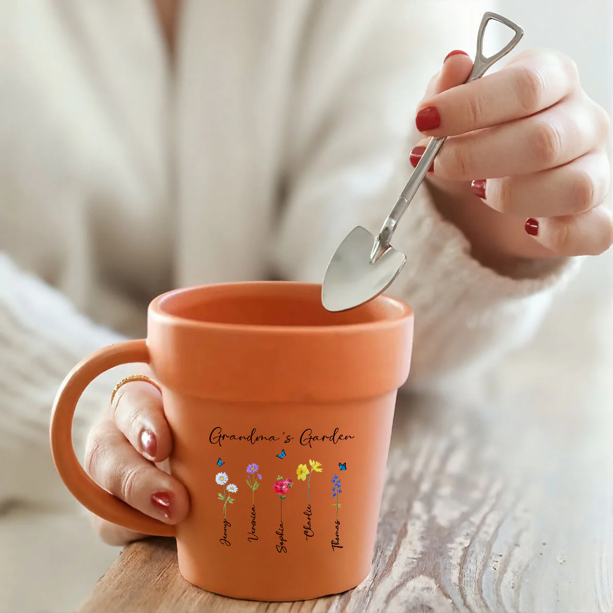 Grandma's Garden Watercolor Birth Month Flower Personalized Plant Pot Ceramic Mug - Image 3
